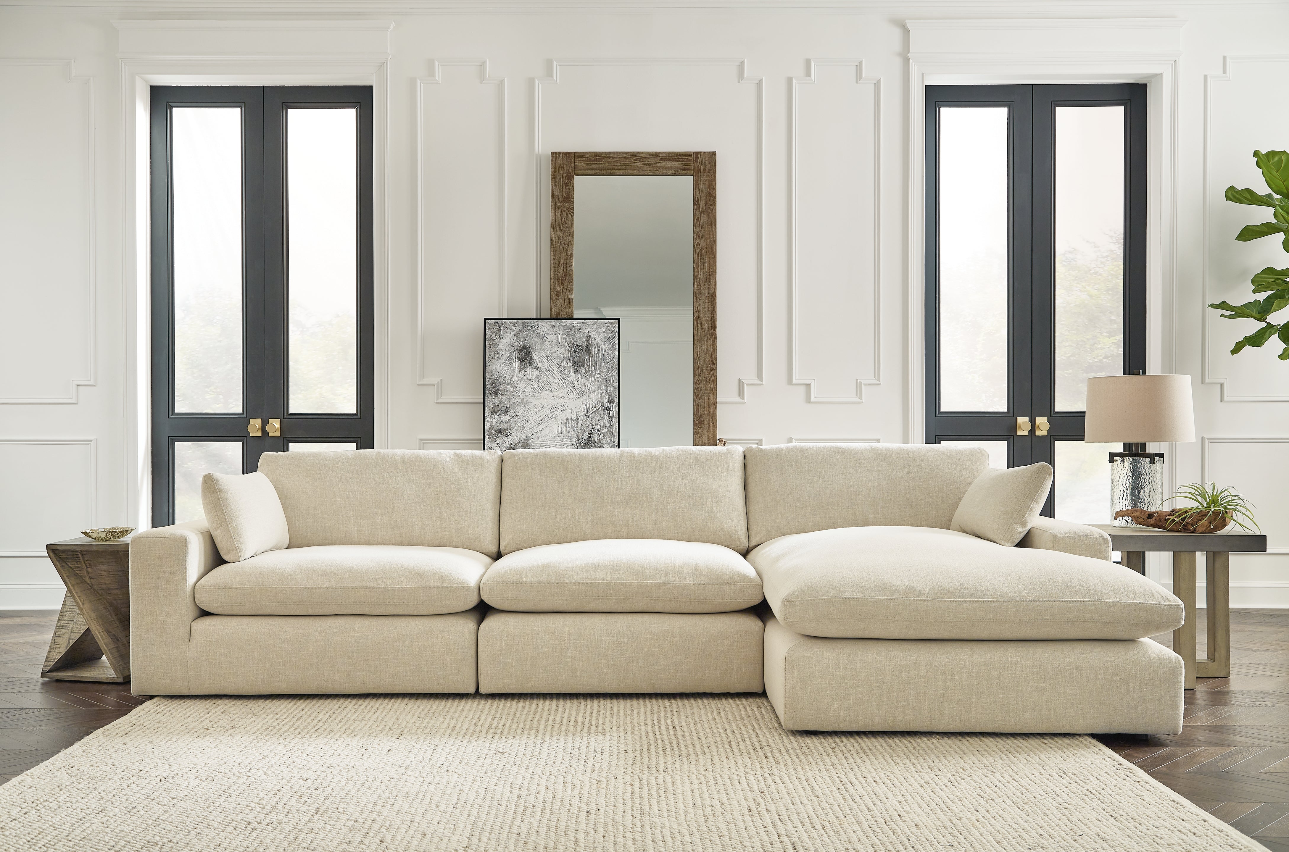 Tampa Furniture Outlet Lutz - Ashley Furniture - Elyza Sectional - RAF 3-Piece Sectional with Chaise / Linen - 10006S4
