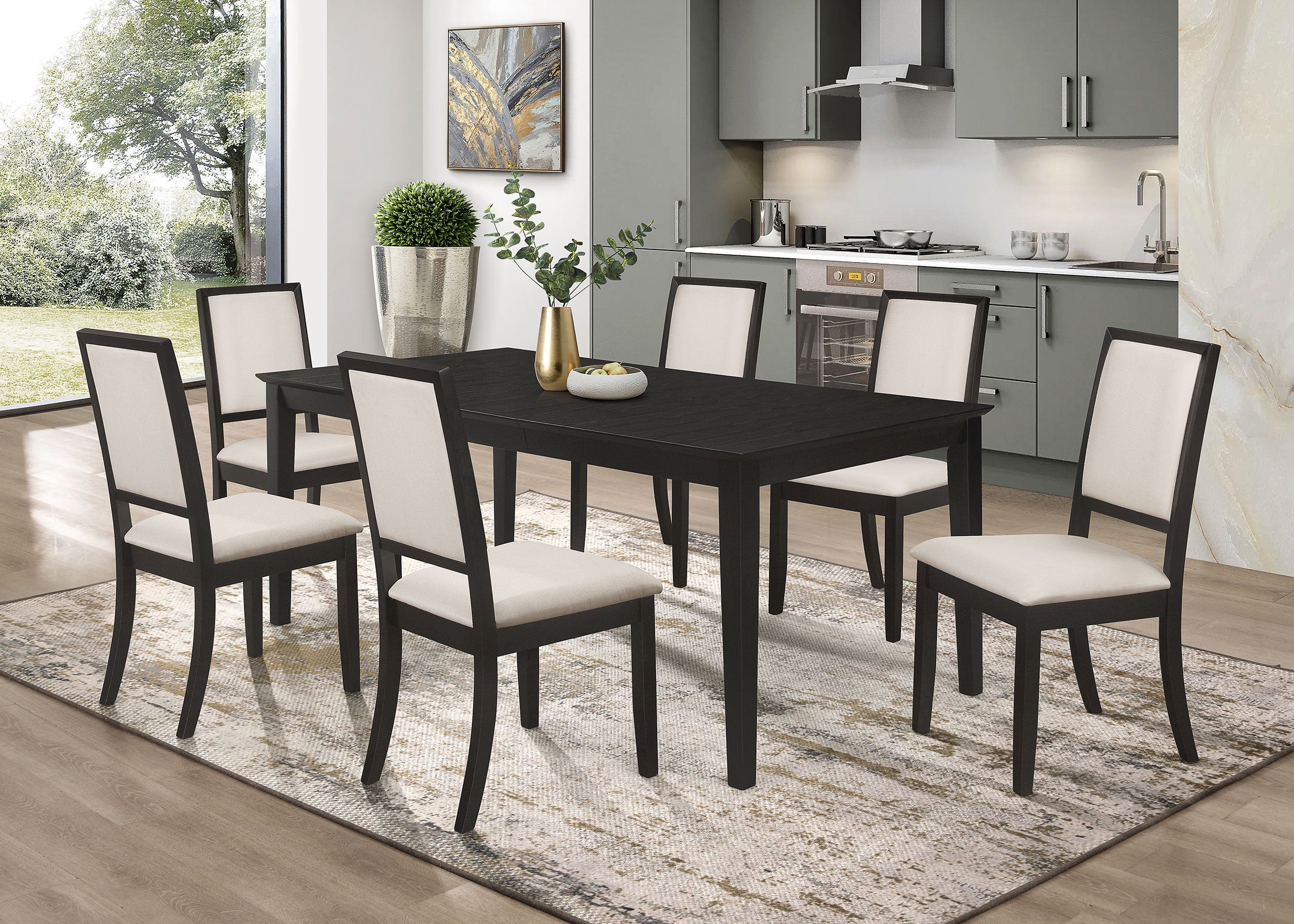 Tampa Furniture Outlet - Coaster - Louise 7-piece Rectangular Extension Leaf Dining Set Black - 101561-S7