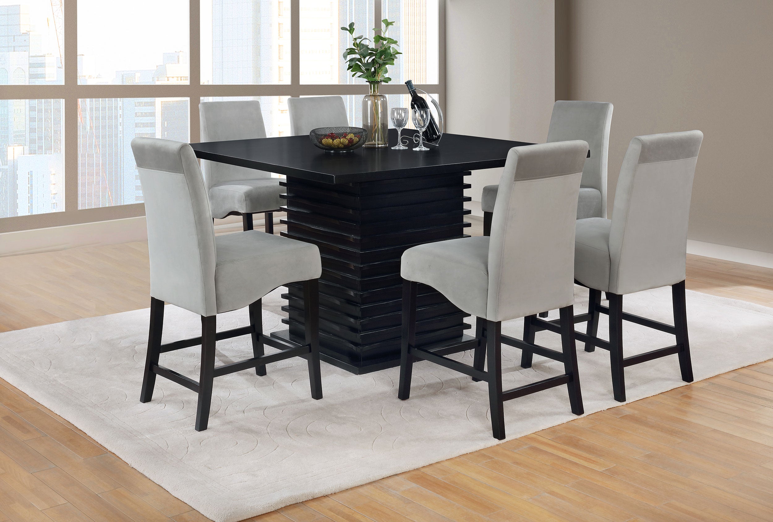 Tampa Furniture Outlet - Coaster - Stanton 7-piece Square Counter Height Dining Table Set Grey - 102068-S7