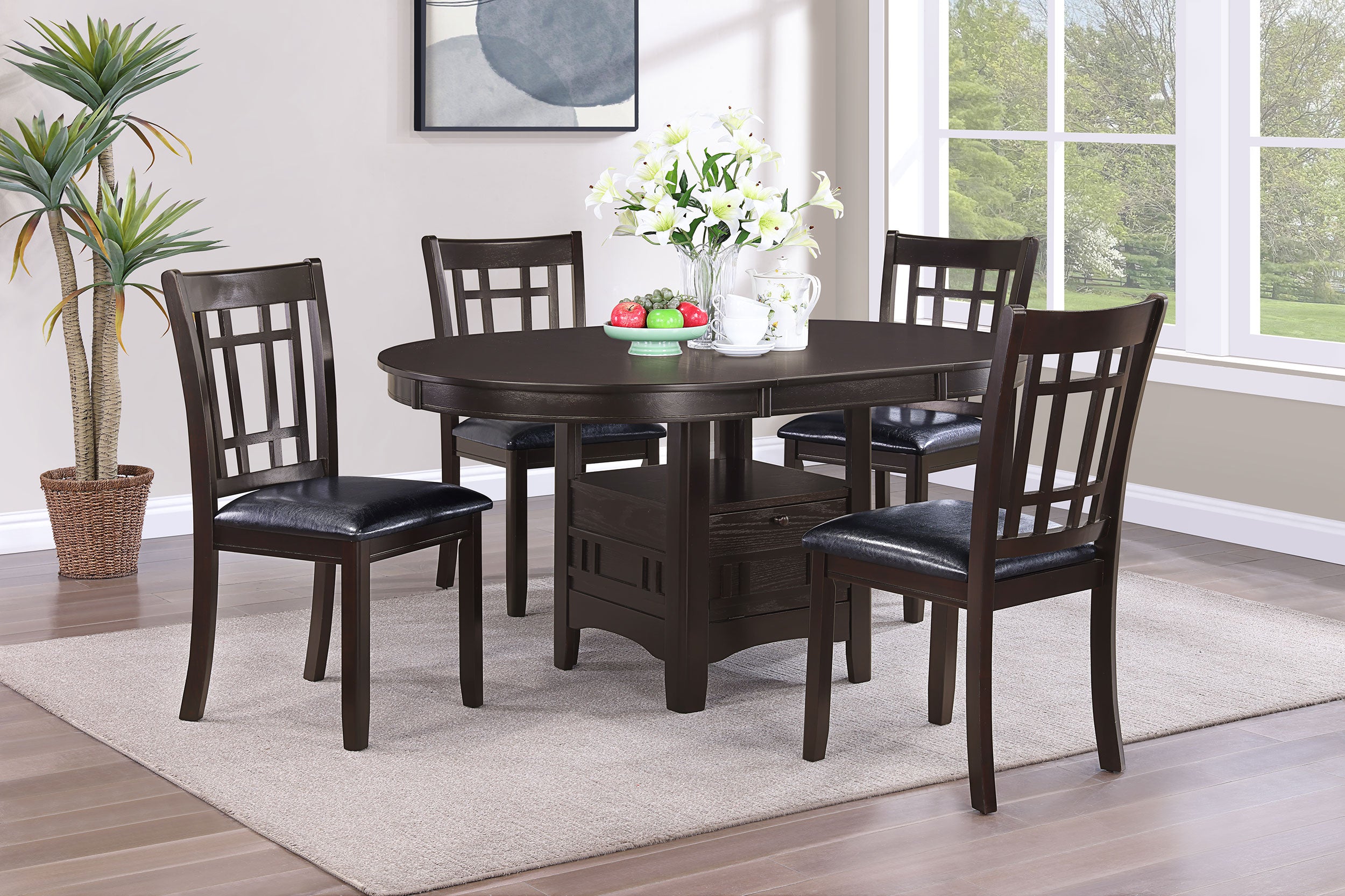 Tampa Furniture Outlet - Coaster - Lavon 5-piece Oval Extension Leaf Dining Set Espresso - 102671-S5