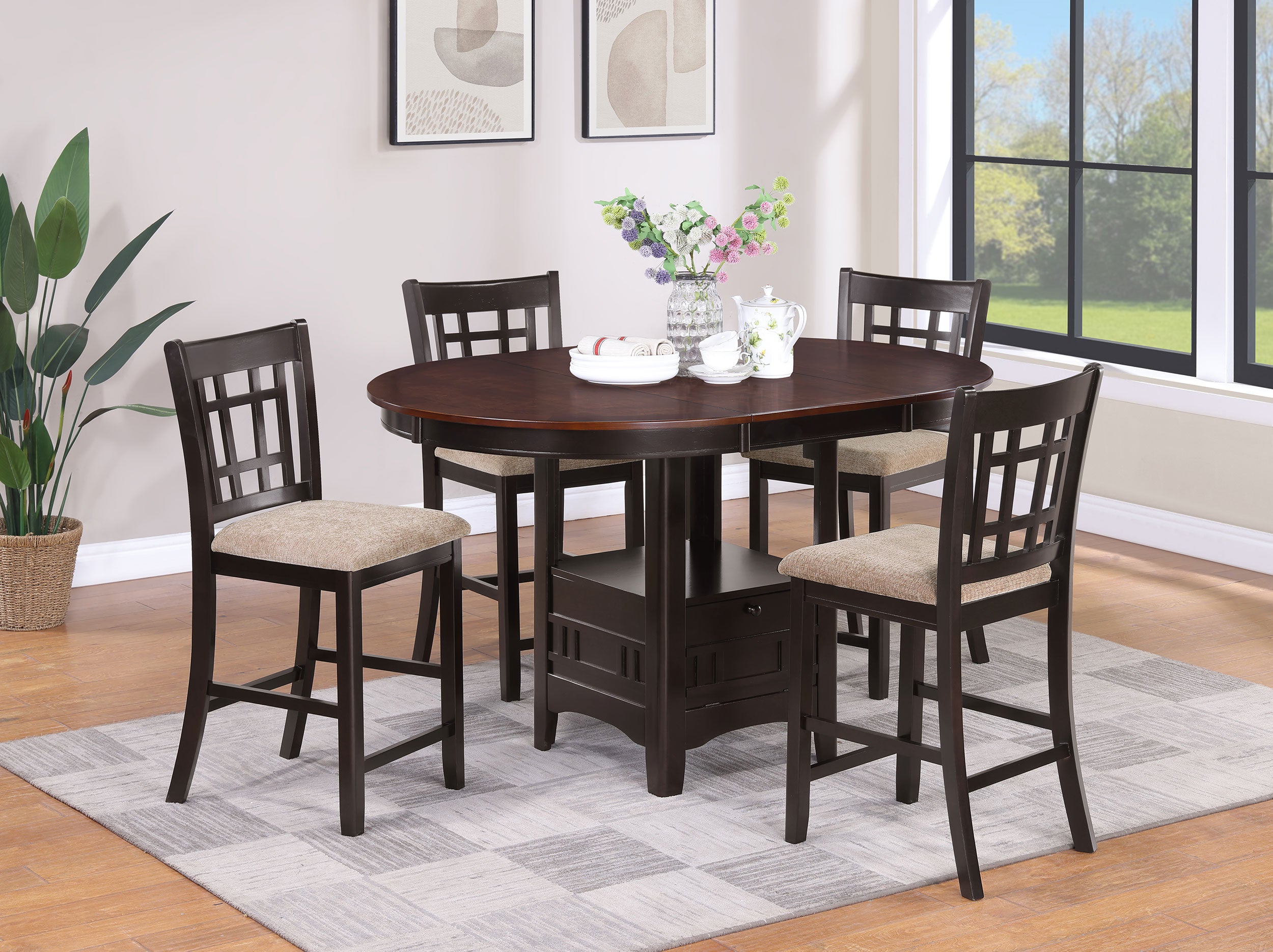 Tampa Furniture Outlet - Coaster - Lavon 5-piece Oval Counter Height Dining Set Light Chestnut - 105278-S5