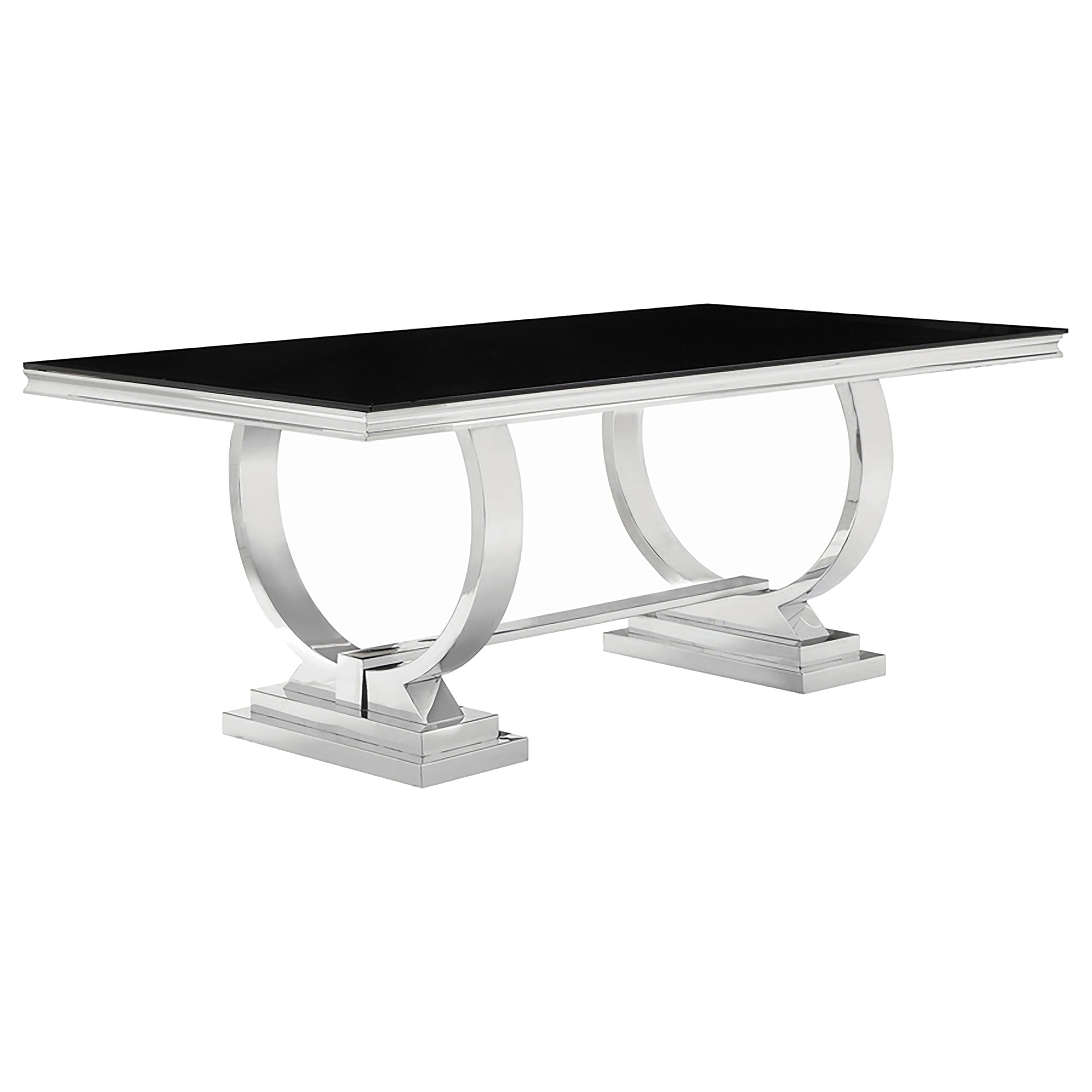 Tampa Furniture Outlet - Coaster - Antoine Rectangular 95-inch Glass Top Dining Table Black - 107871