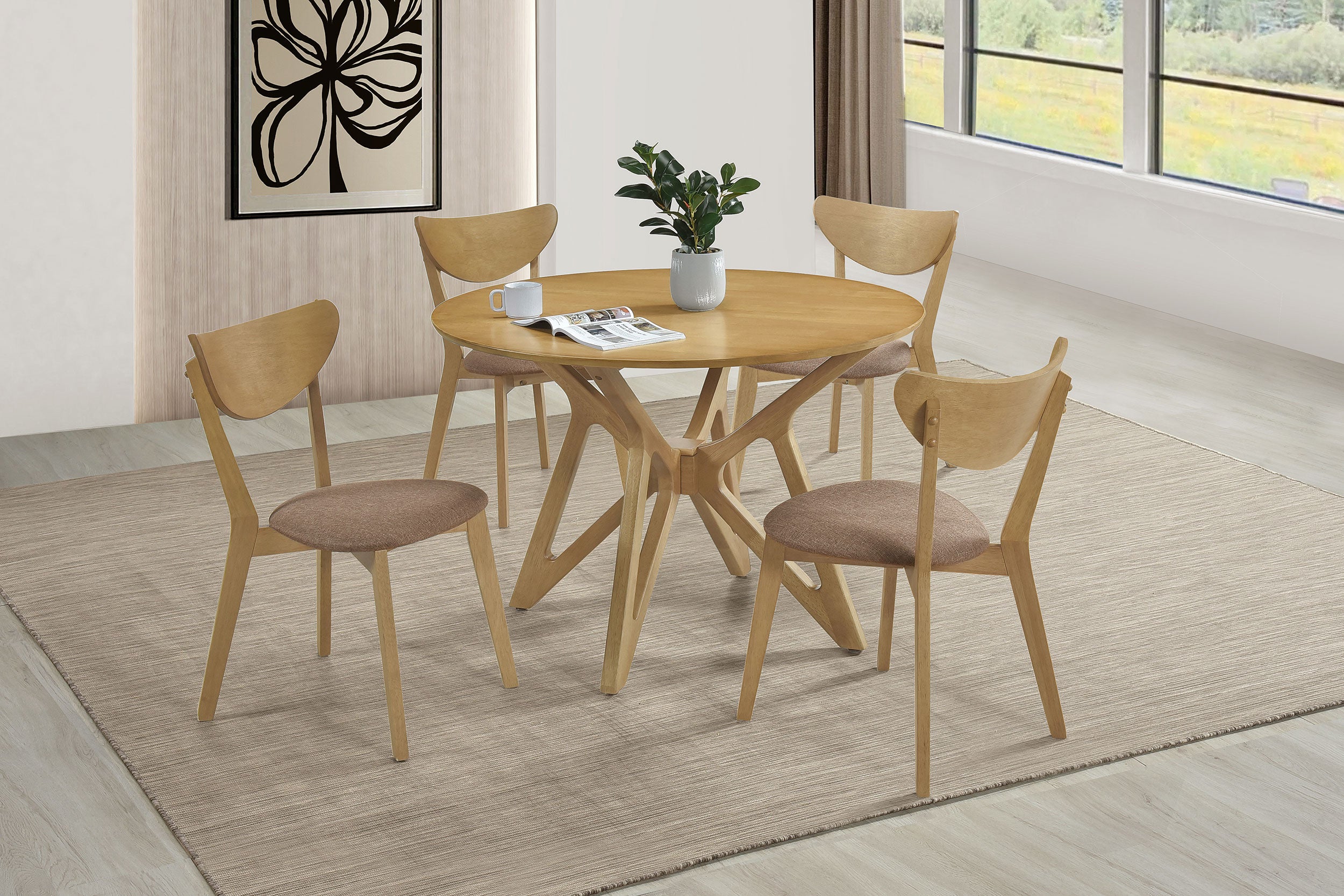 Tampa Furniture Outlet - Coaster - Elowen 5-piece Round Solid Wood Dining Set Light Walnut - 108440-S5