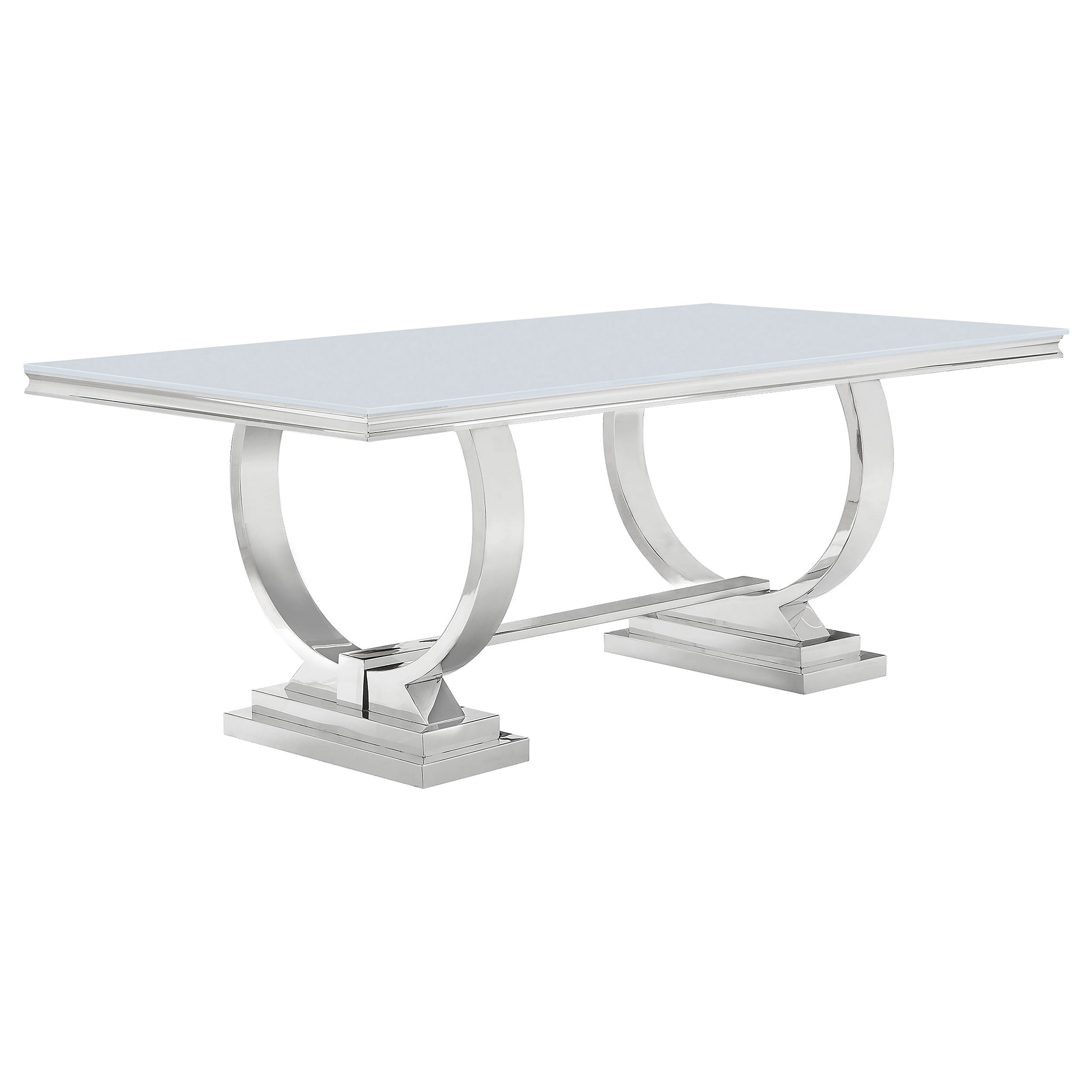 Tampa Furniture Outlet - Coaster - Antoine Rectangular 95-inch Glass Top Dining Table White - 108811