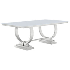 Tampa Furniture Outlet - Coaster - Antoine Rectangular 95-inch Glass Top Dining Table White - 108811