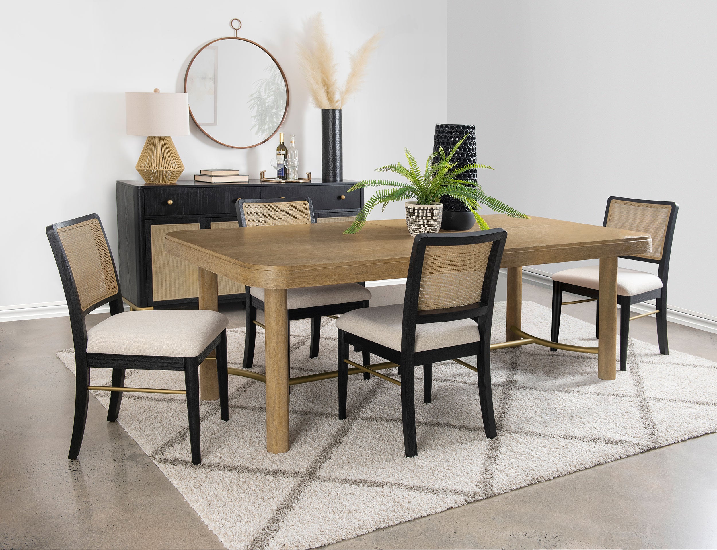 Tampa Furniture Outlet - Coaster - Arini 5-piece Extension Leaf Dining Table Set Sand Wash and Black - 108931-S5B