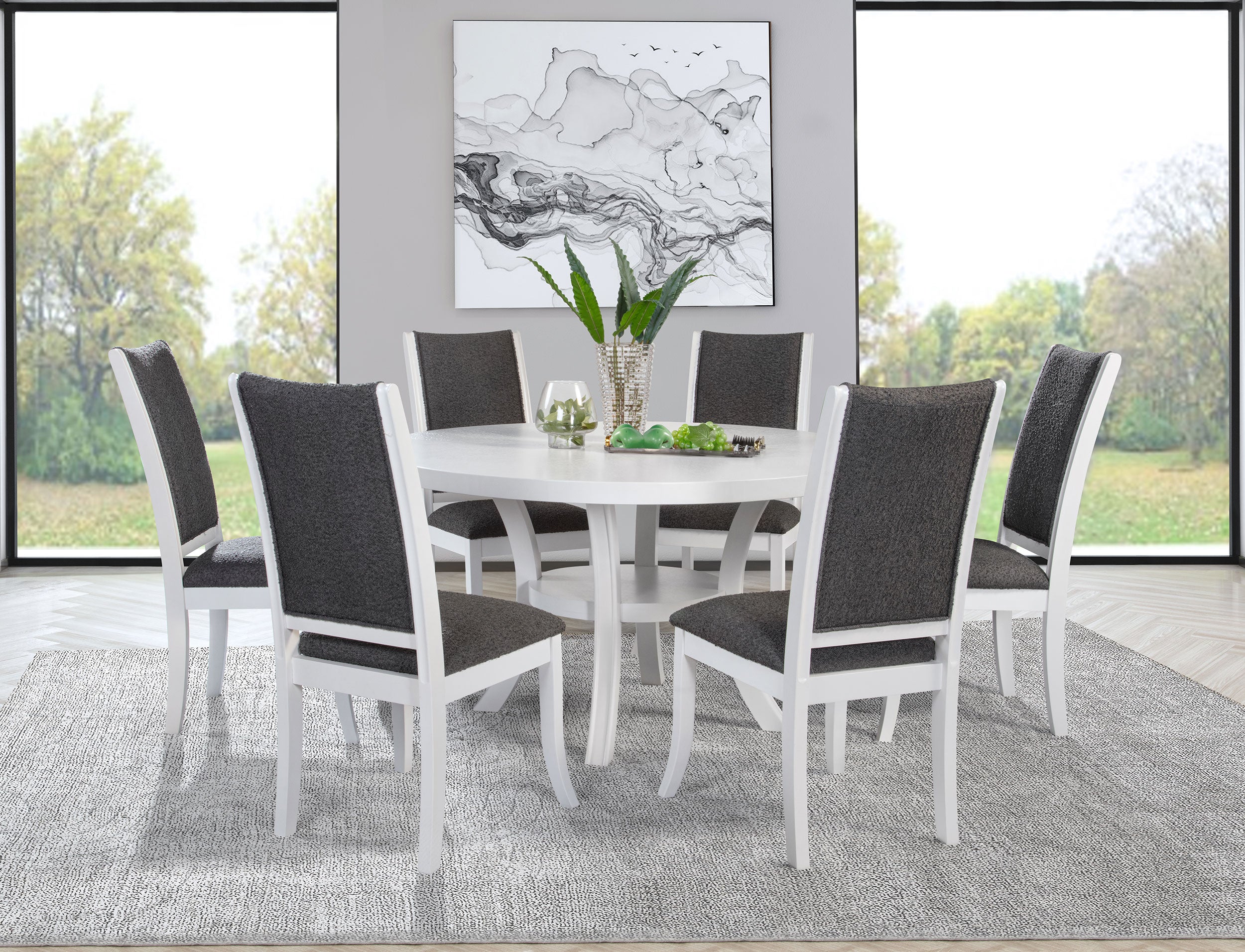 Tampa Furniture Outlet - Coaster - Judd 7-piece 54-inch Round Wood Dining Table Set Pearl White - 109330-S7