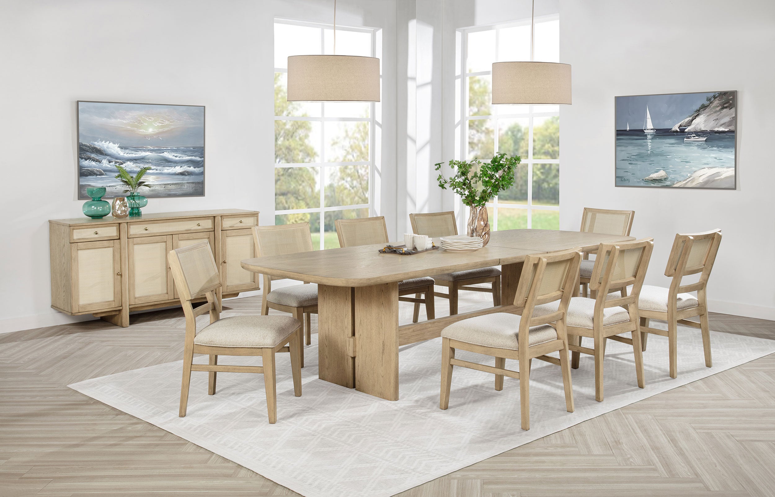 Tampa Furniture Outlet - Coaster - Kailani 10-piece Wood Dining Set with Sideboard Beige Oak - 109381-S10