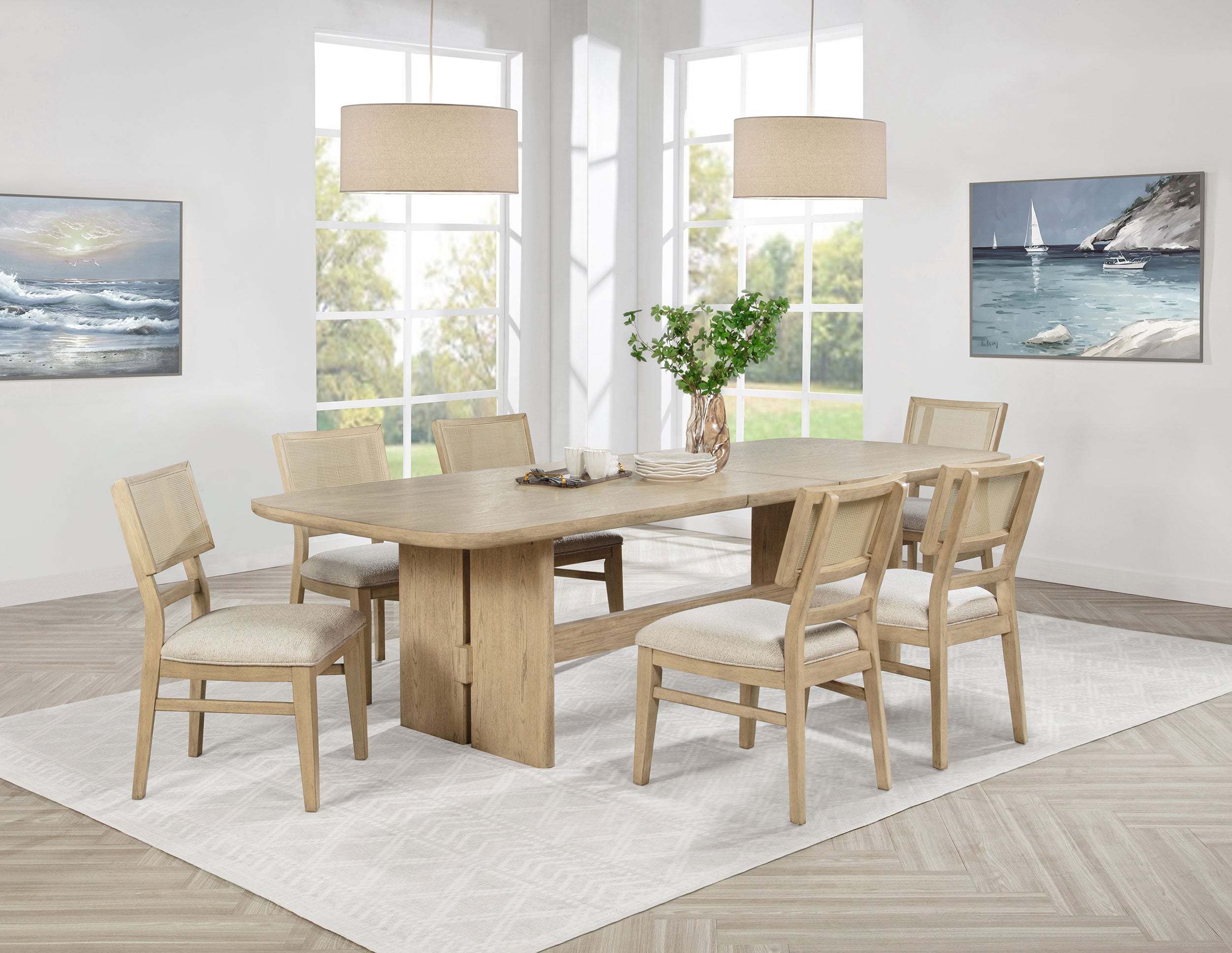Tampa Furniture Outlet - Coaster - Kailani 7-piece Rectangular Wood Dining Table Set Beige Oak - 109381-S7