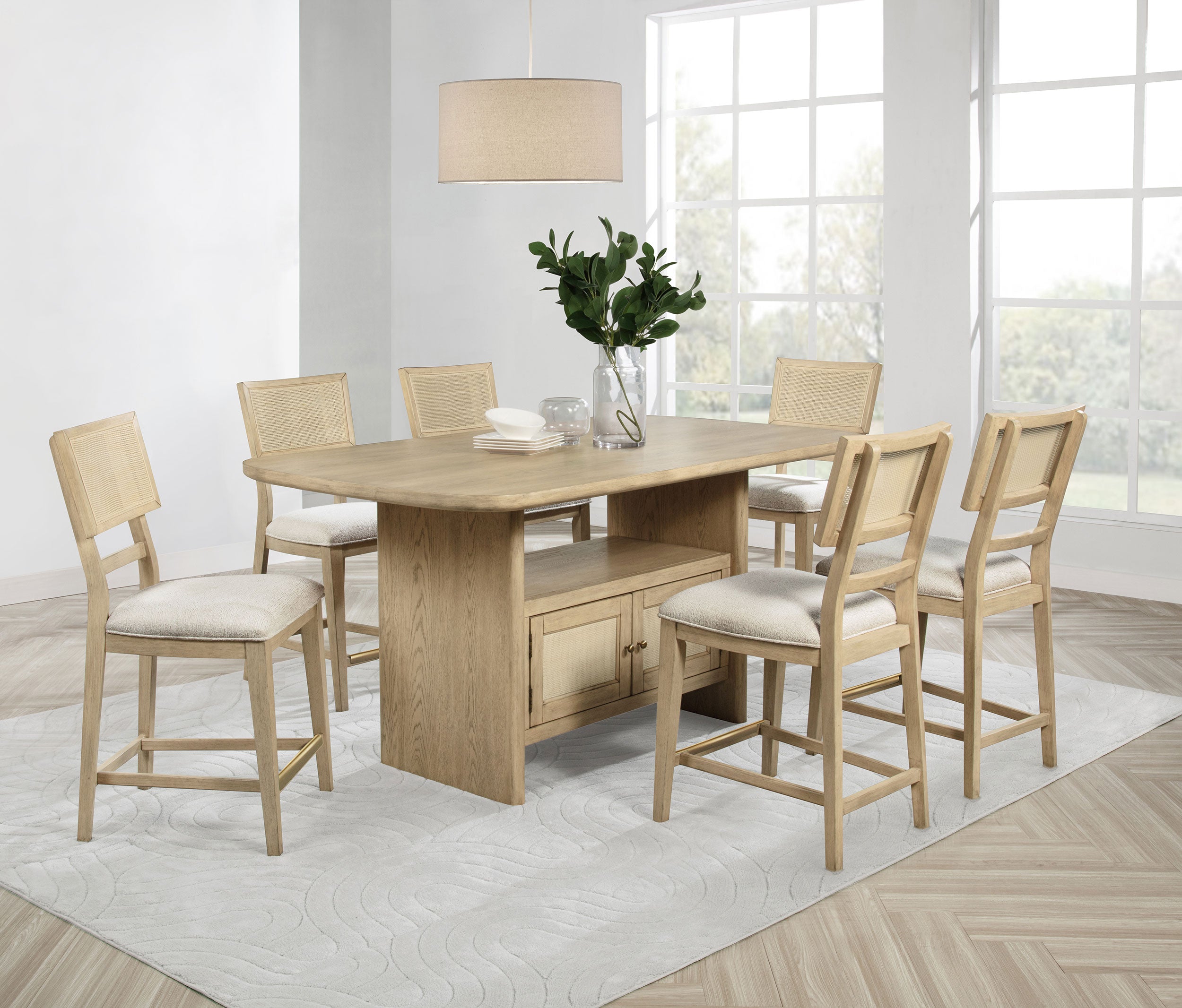 Tampa Furniture Outlet - Coaster - Kailani 7-piece Wood Counter Height Dining Set Beige Oak - 109388-S7