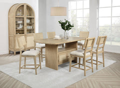 Tampa Furniture Outlet - Coaster - Kailani 8-piece Counter Dining Set with Cabinet Beige Oak - 109388-S8