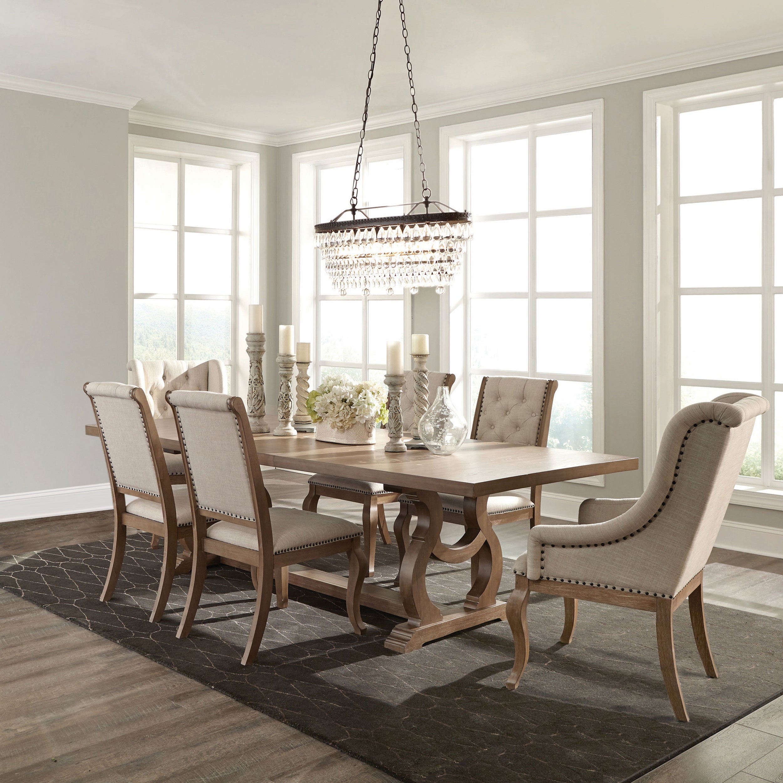 Tampa Furniture Outlet - Coaster - Brockway 7-piece Extension Leaf Dining Set Barley Brown - 110291-S7