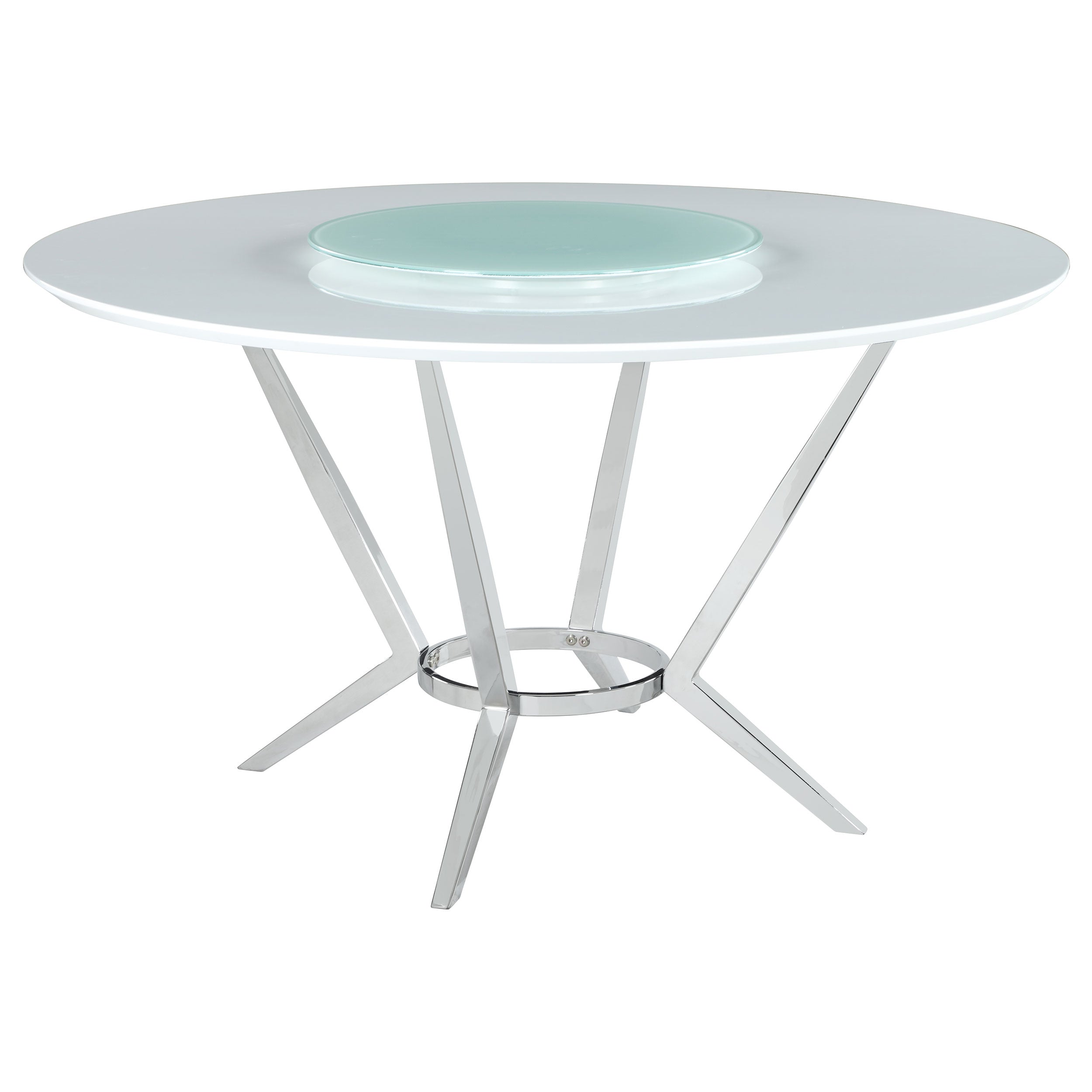 Tampa Furniture Outlet - Coaster - Abby Round 54-inch Lazy Susan Dining Table White High Gloss - 110321
