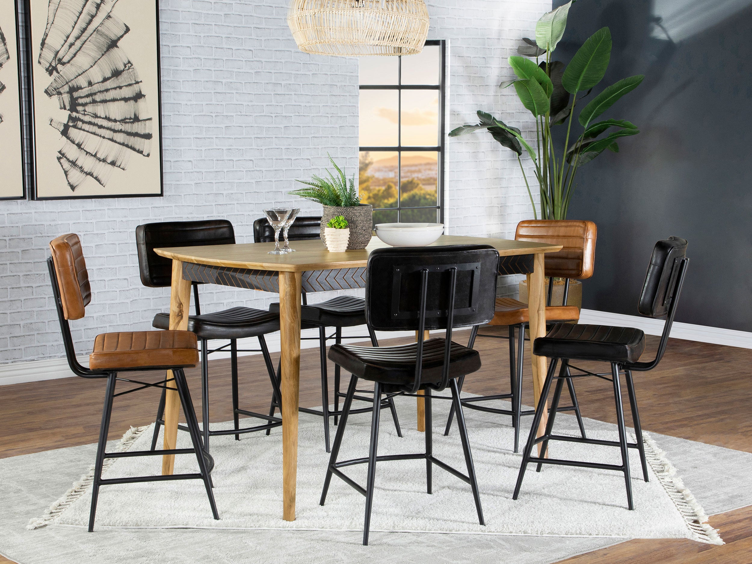 Tampa Furniture Outlet - Coaster - Partridge 7-piece Counter Dining Set Espresso and Camel - 110578-S7