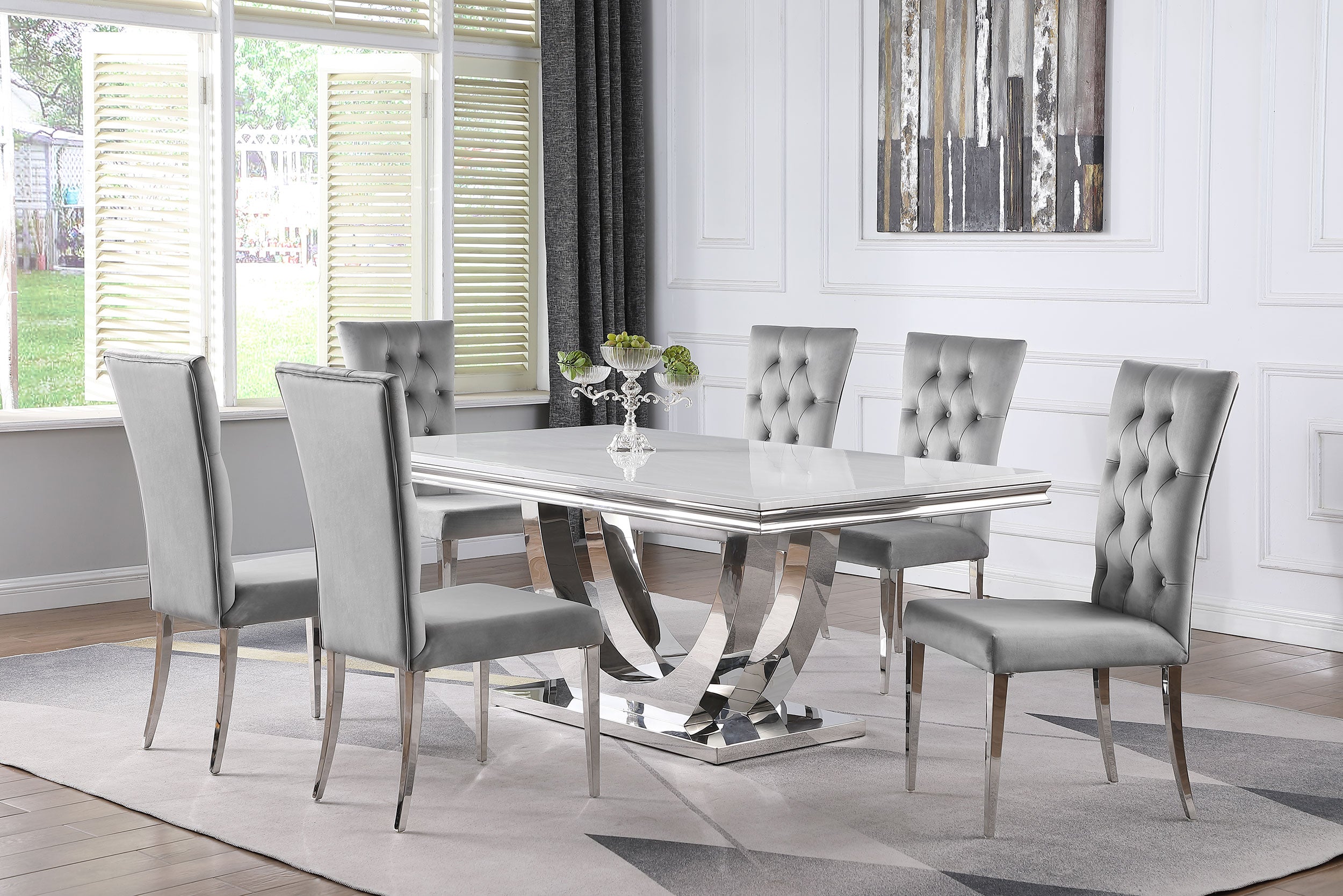 Tampa Furniture Outlet - Coaster - Kerwin 7-piece Rectangular Dining Table Set Grey and Chrome - 111101-S7G