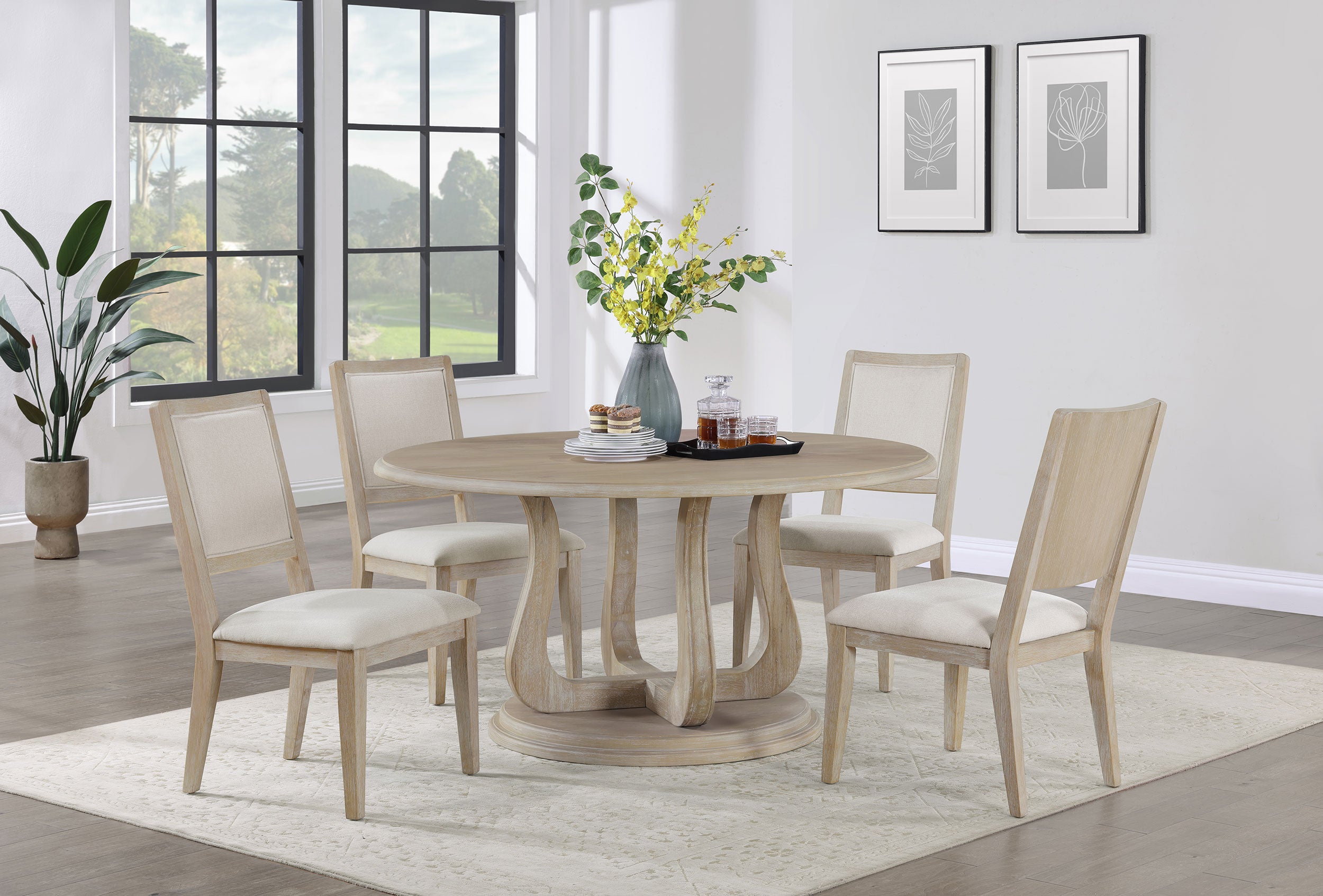 Tampa Furniture Outlet - Coaster - Trofello 5-piece Round Dining Table Set White Washed - 123120-S5