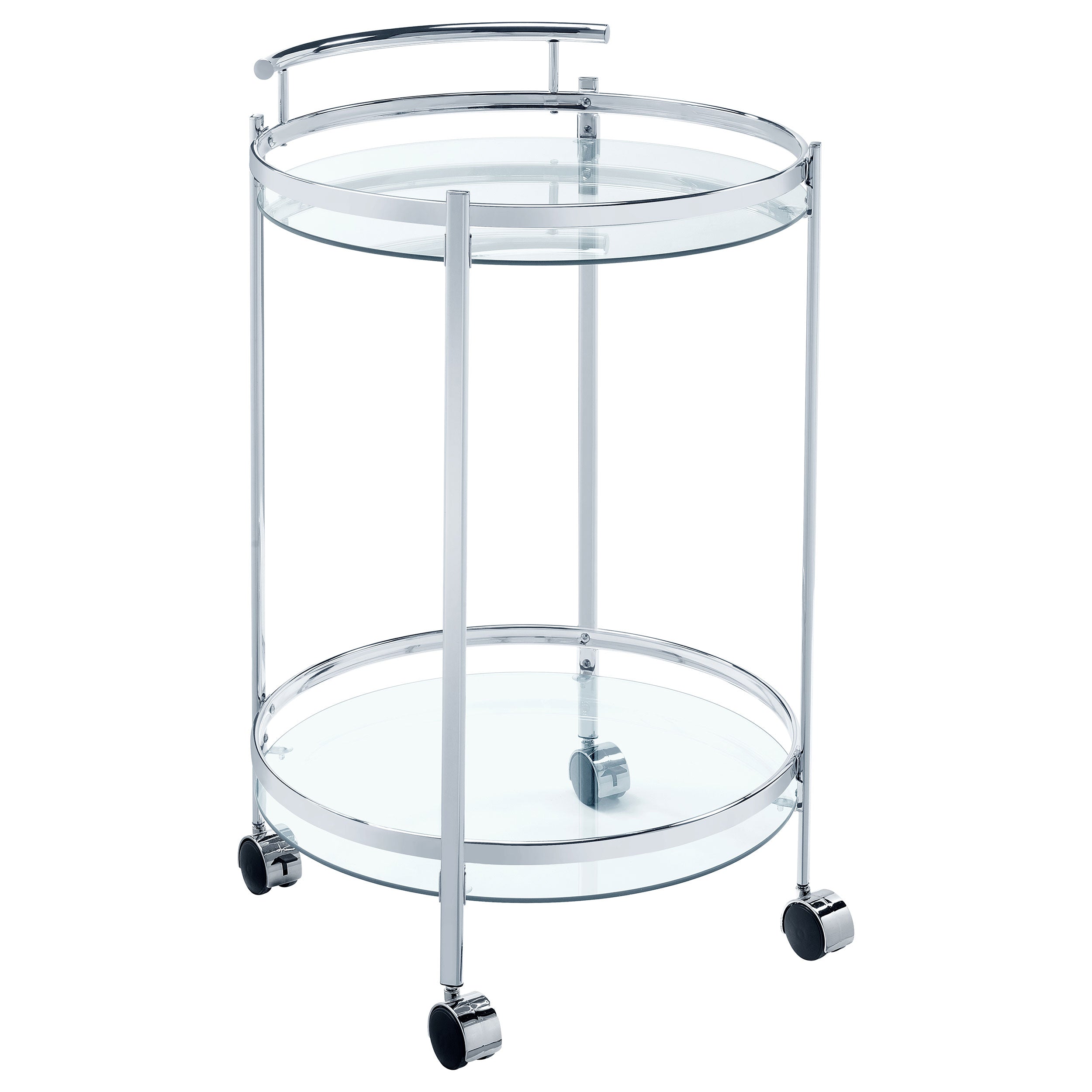 Tampa Furniture Outlet - Coaster - Chrissy Round Glass Shelf Metal Bar Cart Chrome - 181367