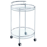 Tampa Furniture Outlet - Coaster - Chrissy Round Glass Shelf Metal Bar Cart Chrome - 181367