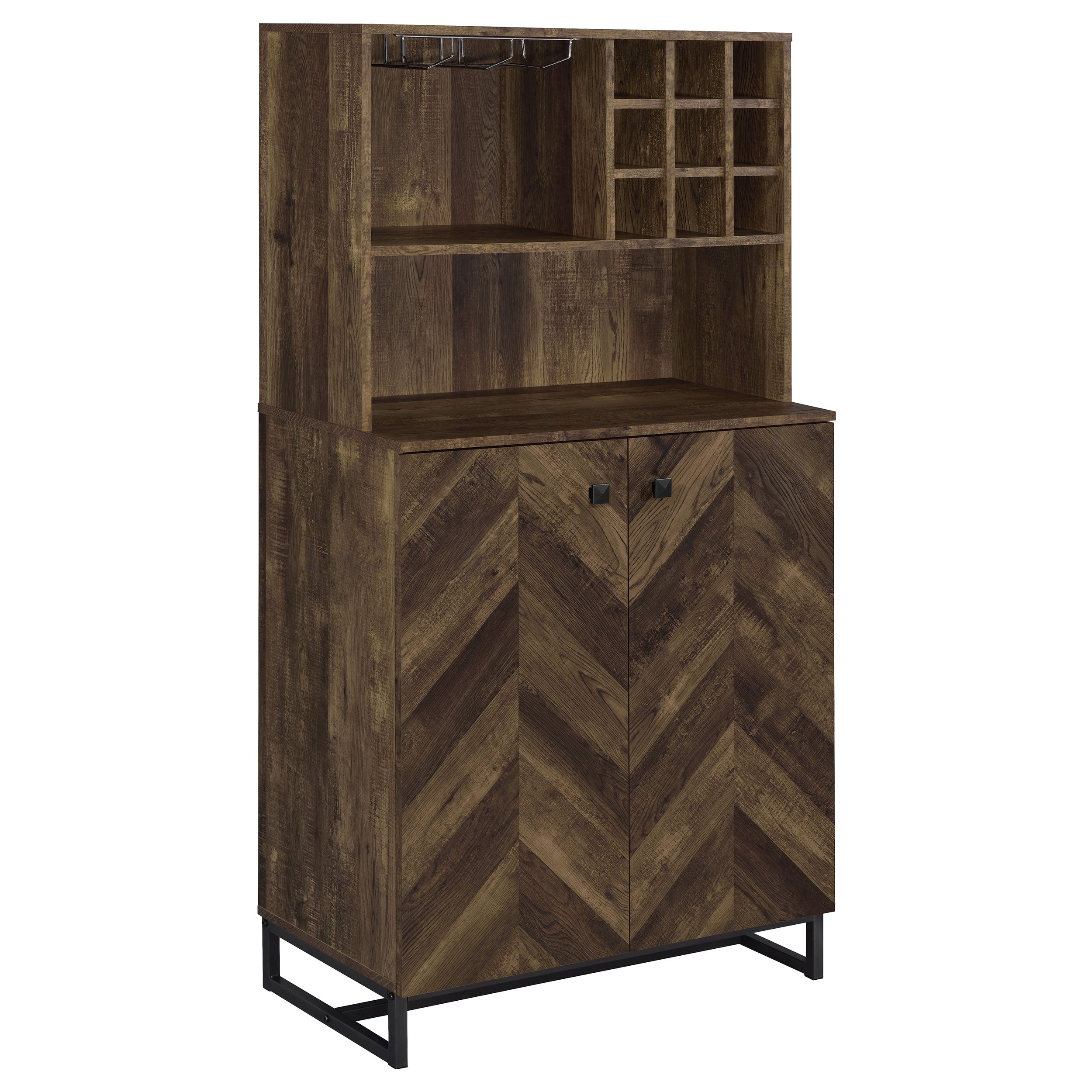 Tampa Furniture Outlet - Coaster - Mendoza 2-door Home Bar Cabinet Wine Storage Rustic Oak - 182082