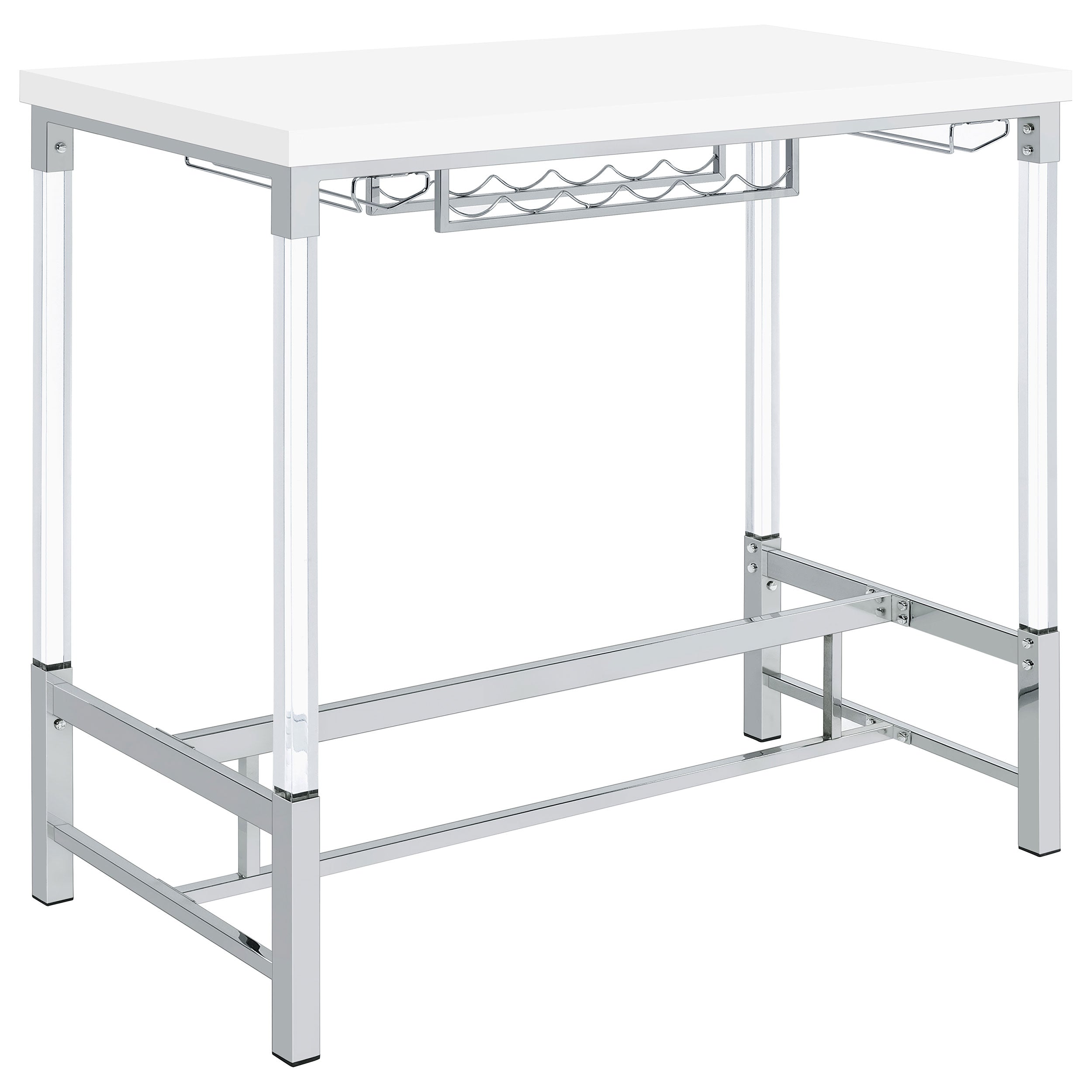 Tampa Furniture Outlet - Coaster - Norcrest 47-inch Acrylic Leg Bar Table White High Gloss - 182101