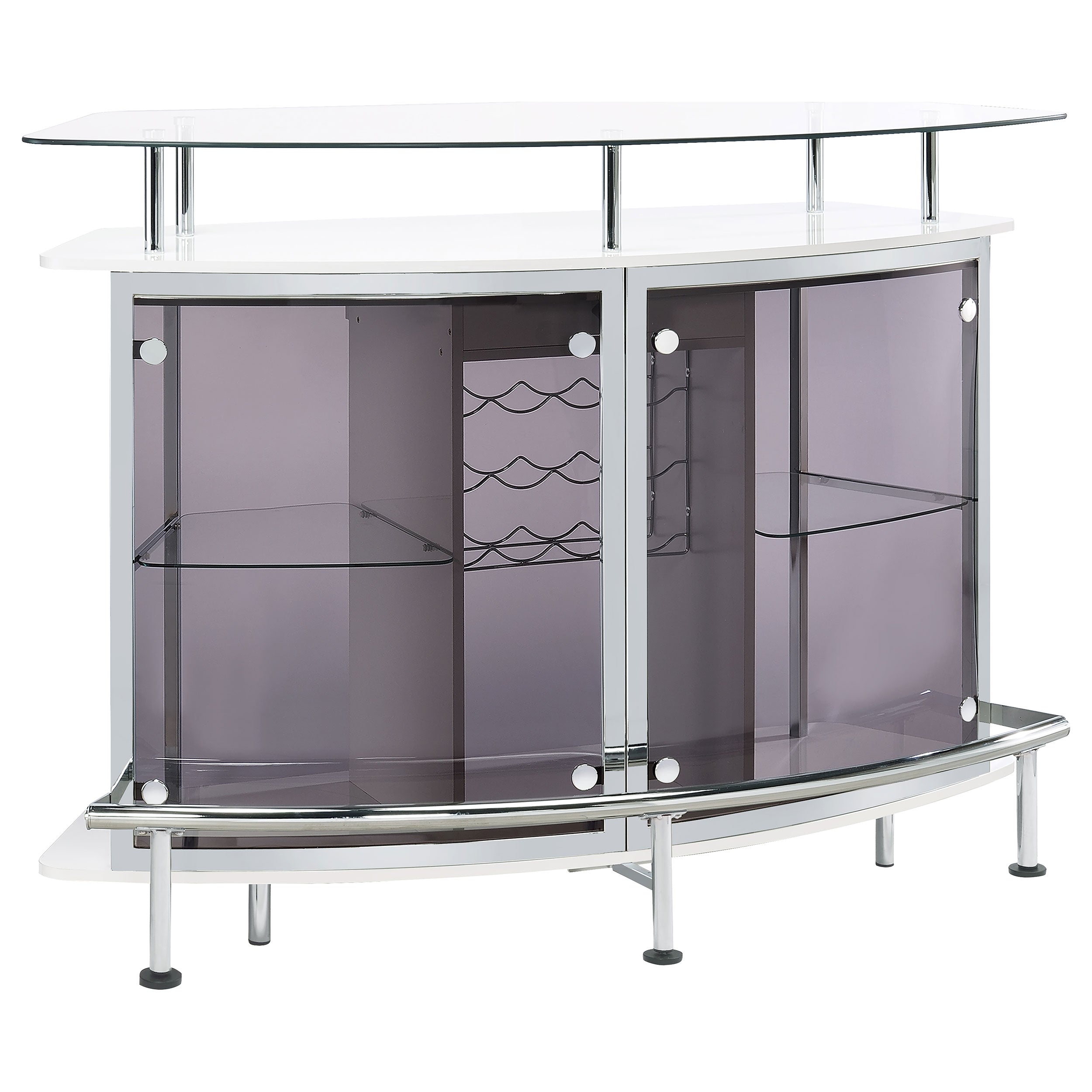 Tampa Furniture Outlet - Coaster - Gideon Curved Glass Top Home Bar Cabinet White High Gloss - 182235