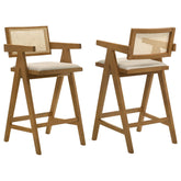 Tampa Furniture Outlet - Coaster - Kane Woven Rattan Wood Bar Chair Light Walnut (Set of 2) - 182677