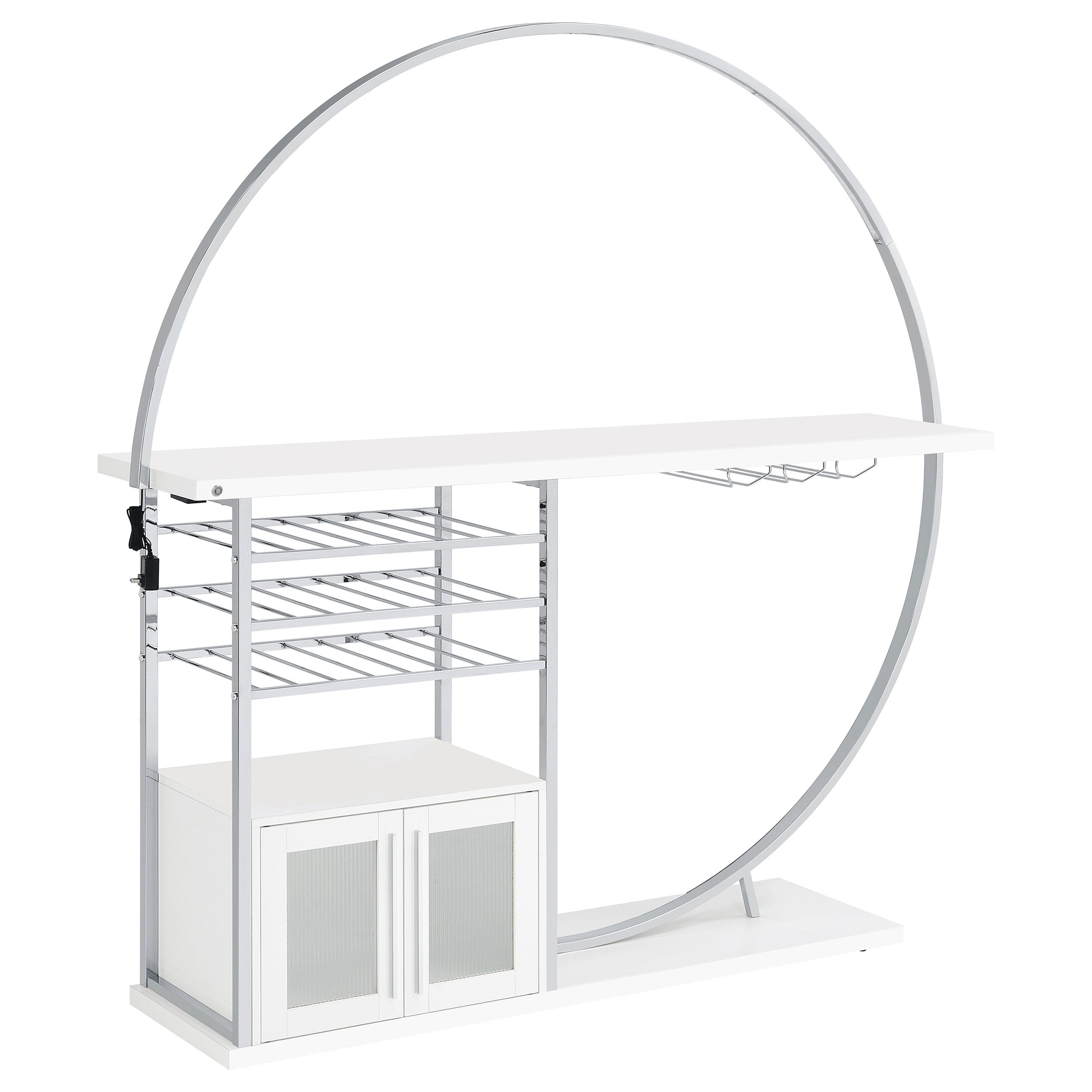 Tampa Furniture Outlet - Coaster - Risley 2-door Circular LED Wine Cabinet White High Gloss - 182798
