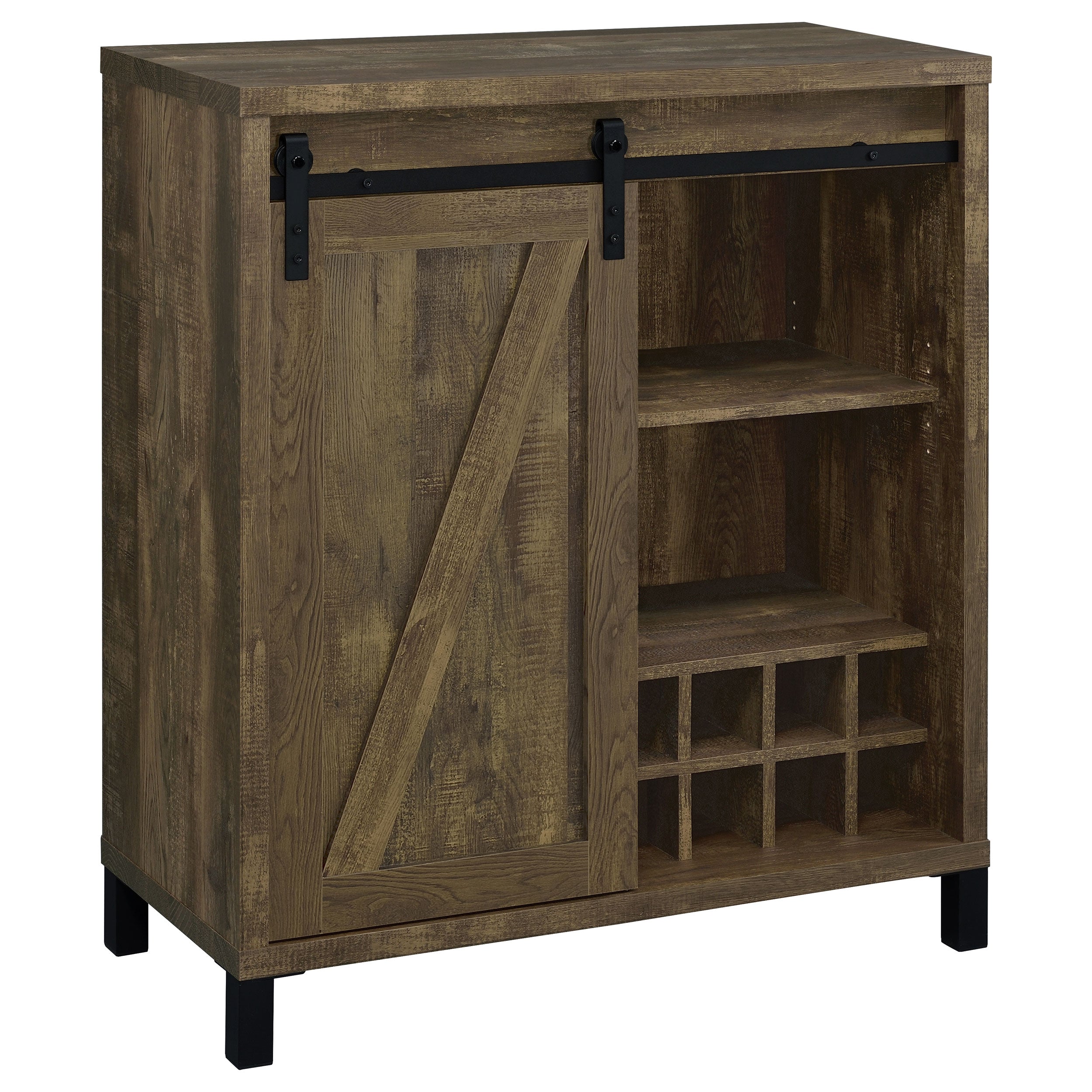 Tampa Furniture Outlet - Coaster - Arlington Sliding Door Home Bar Wine Cabinet Rustic Oak - 182852