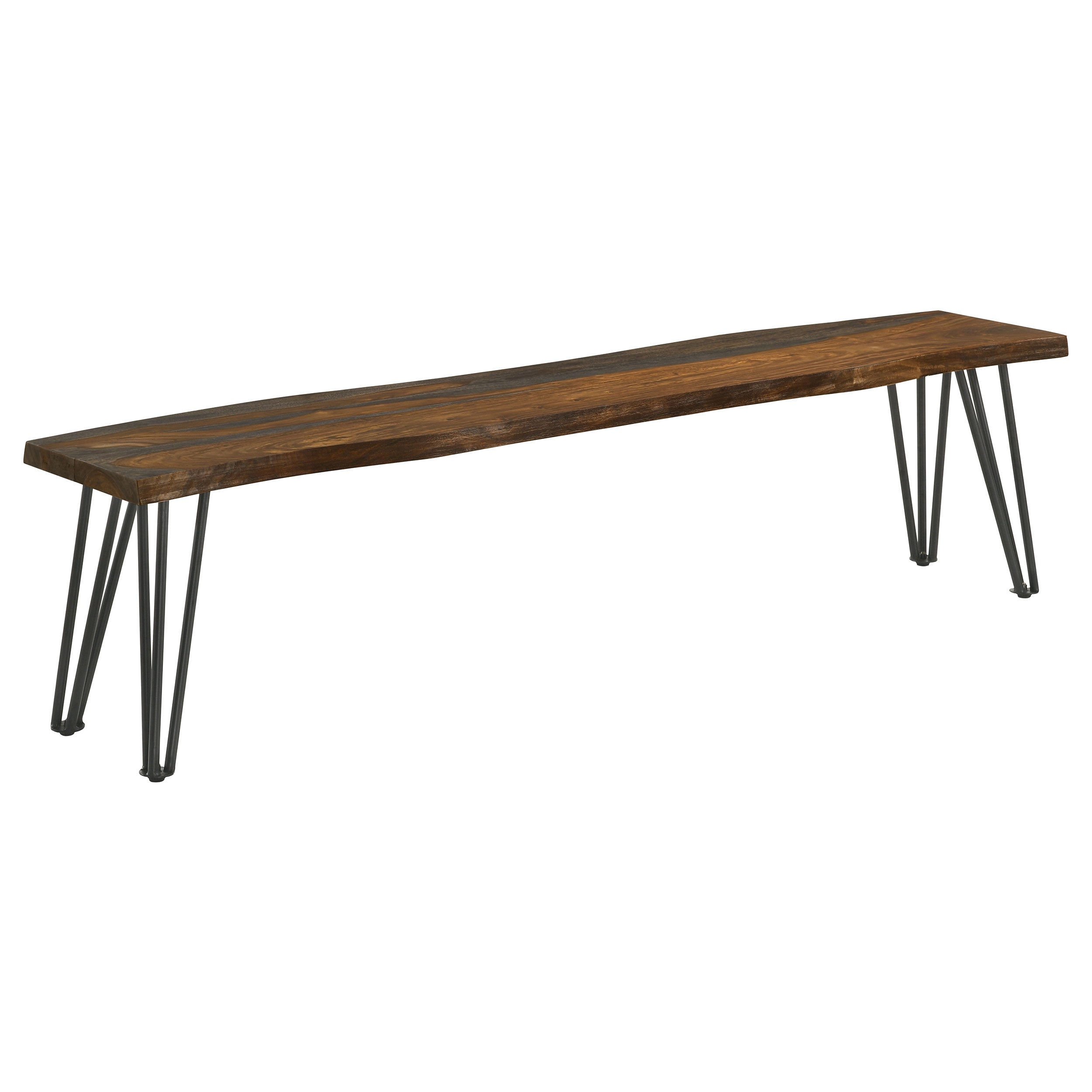 Tampa Furniture Outlet - Coaster - Neve Live Edge Wood Dining Bench Hairpin Legs Grey Sheesham - 193863