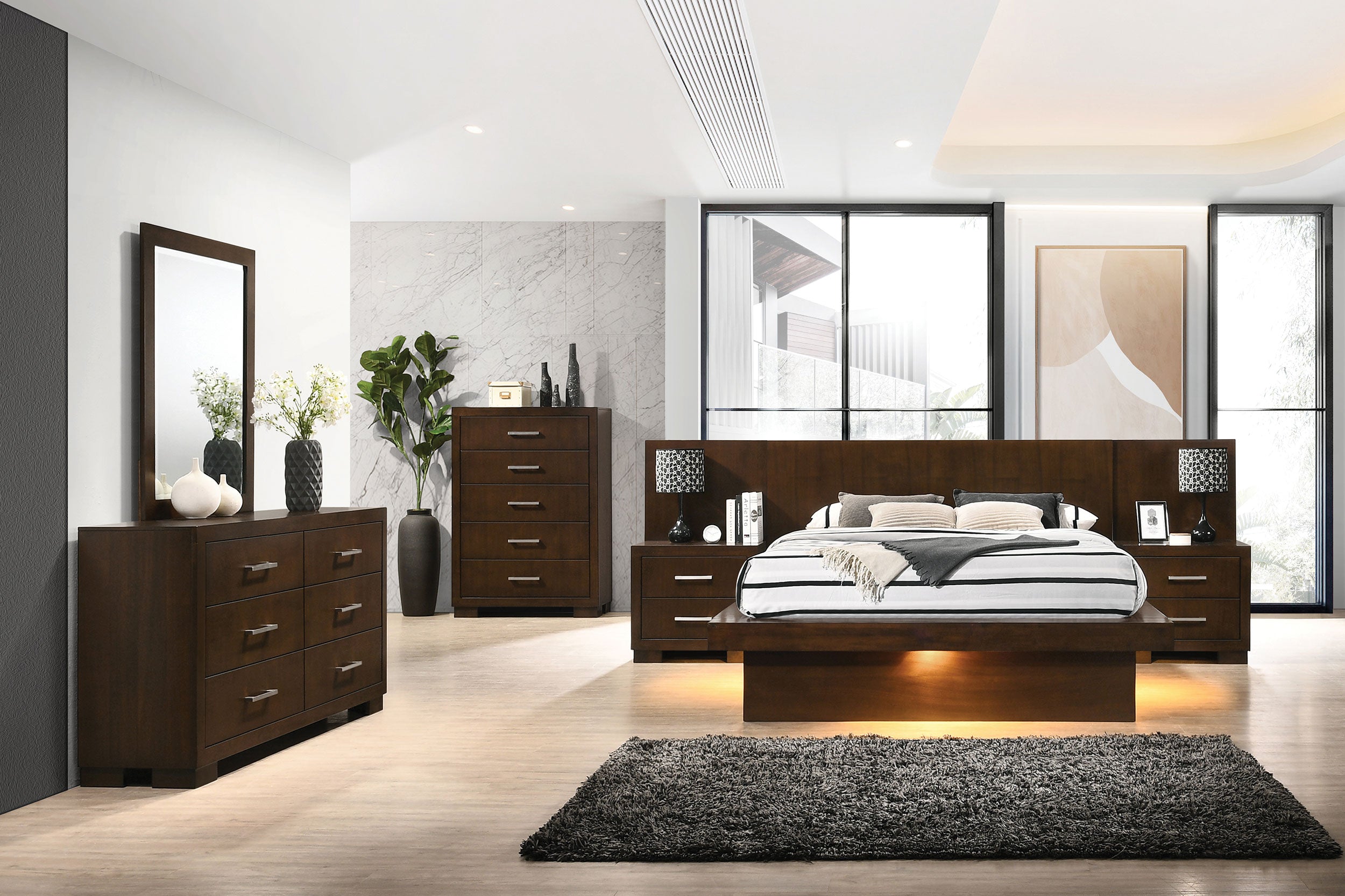 Tampa Furniture Outlet - Coaster - Jessica 6-piece Eastern King LED Bedroom Set Cappuccino - 200711KE-S6P