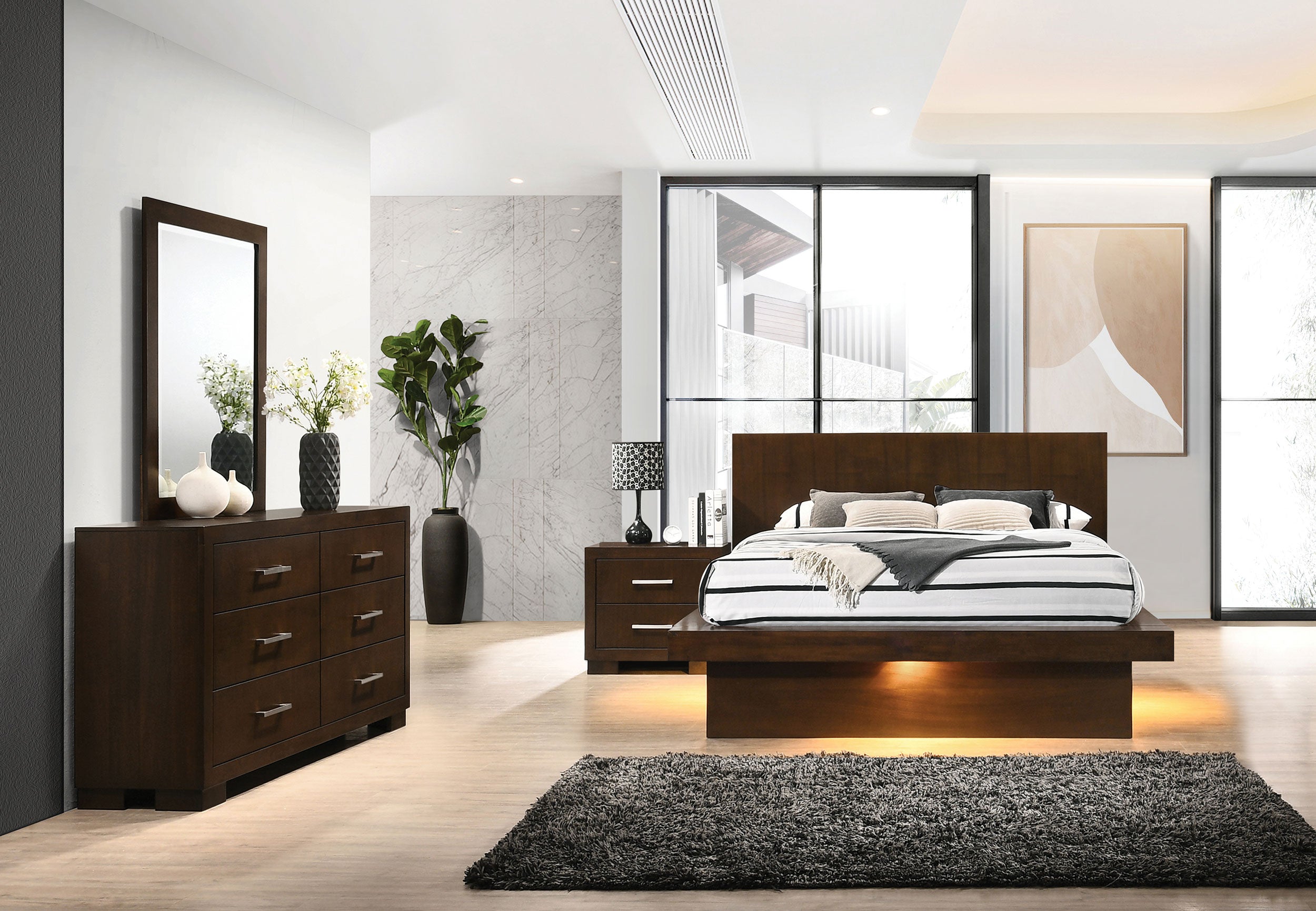 Tampa Furniture Outlet - Coaster - Jessica 4-piece Queen LED Bedroom Set Cappuccino - 200711Q-S4