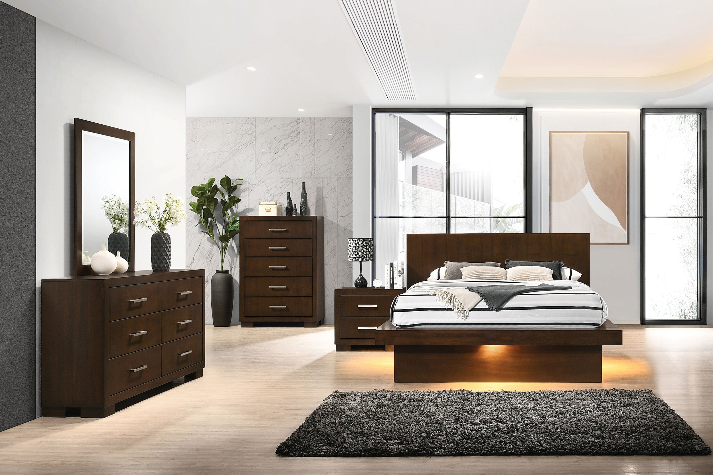 Tampa Furniture Outlet - Coaster - Jessica 5-piece Queen LED Bedroom Set Cappuccino - 200711Q-S5