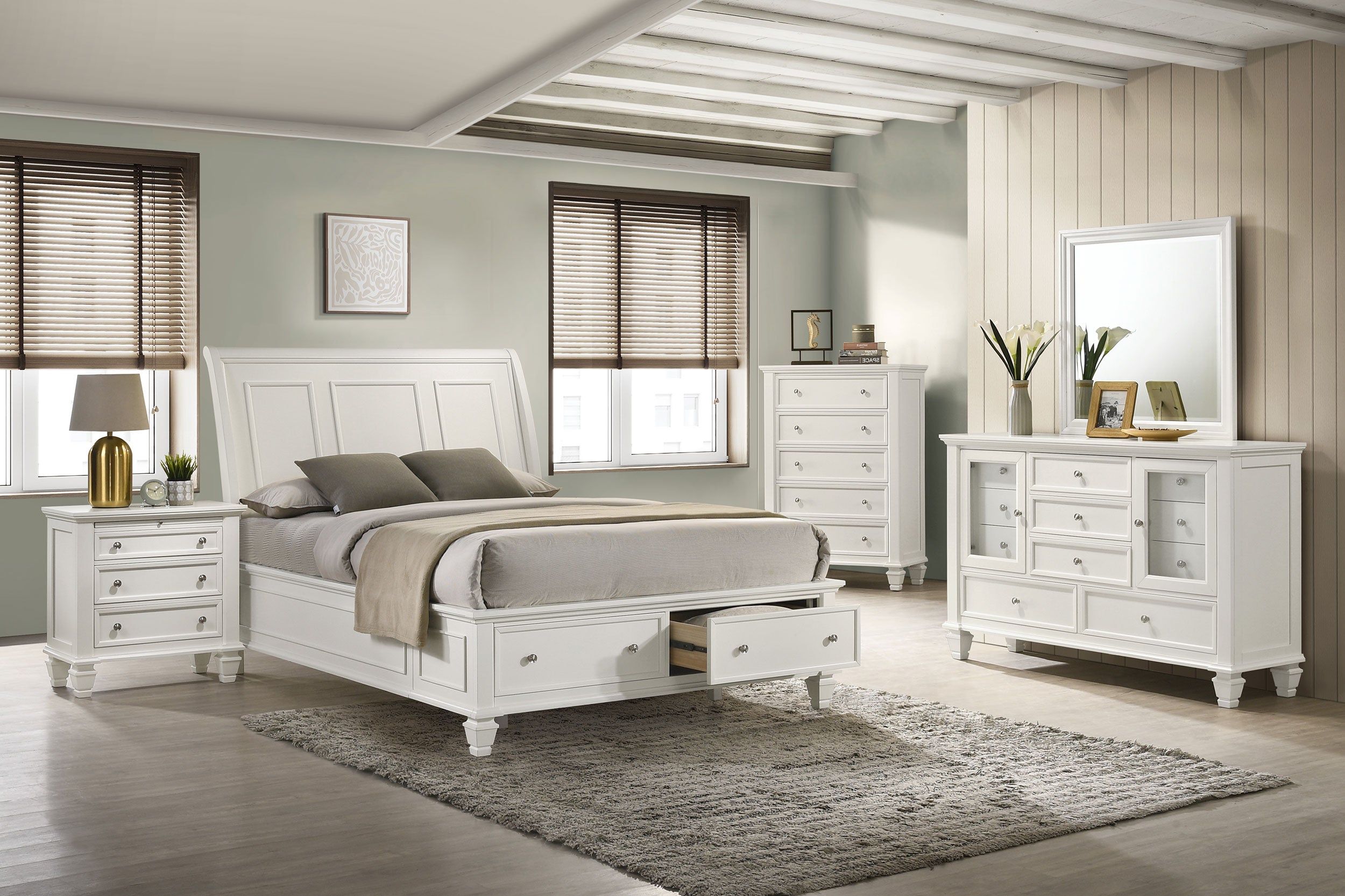 Tampa Furniture Outlet - Coaster - Sandy Beach 5-piece Eastern King Bedroom Set Cream White - 201309KE-S5
