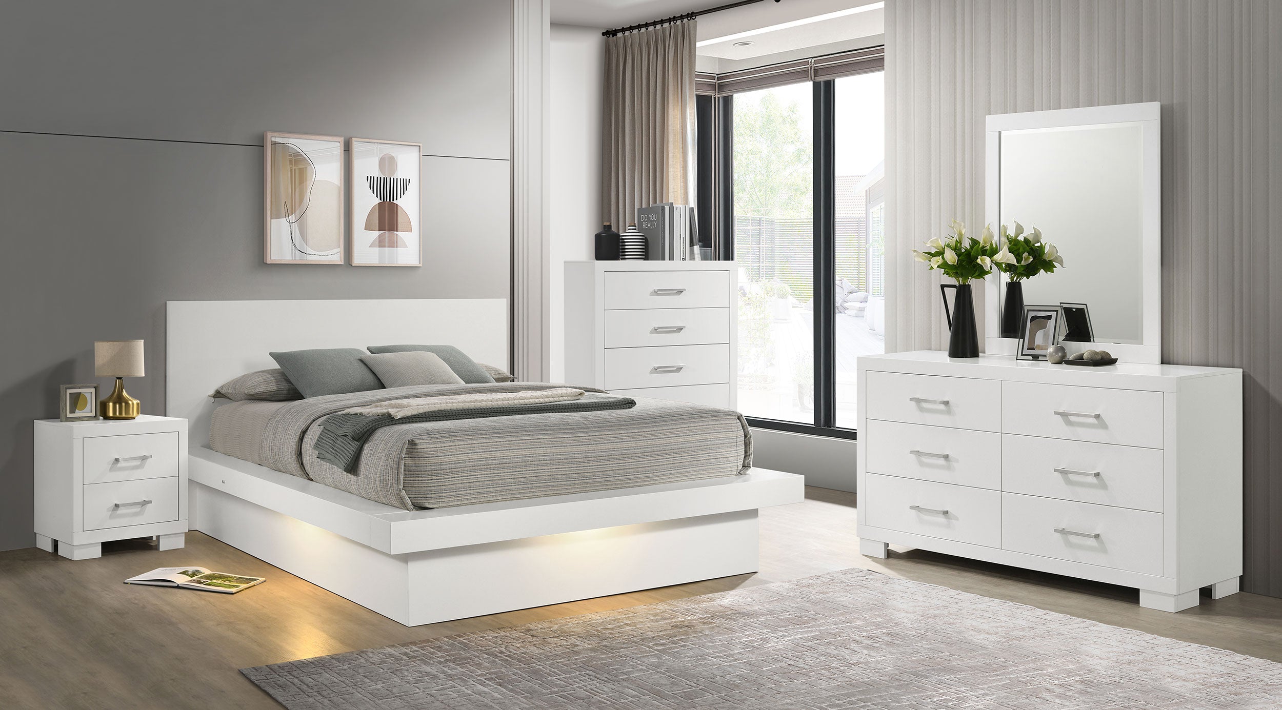 Tampa Furniture Outlet - Coaster - Jessica 5-piece Queen LED Bedroom Set Snow White - 202990Q-S5