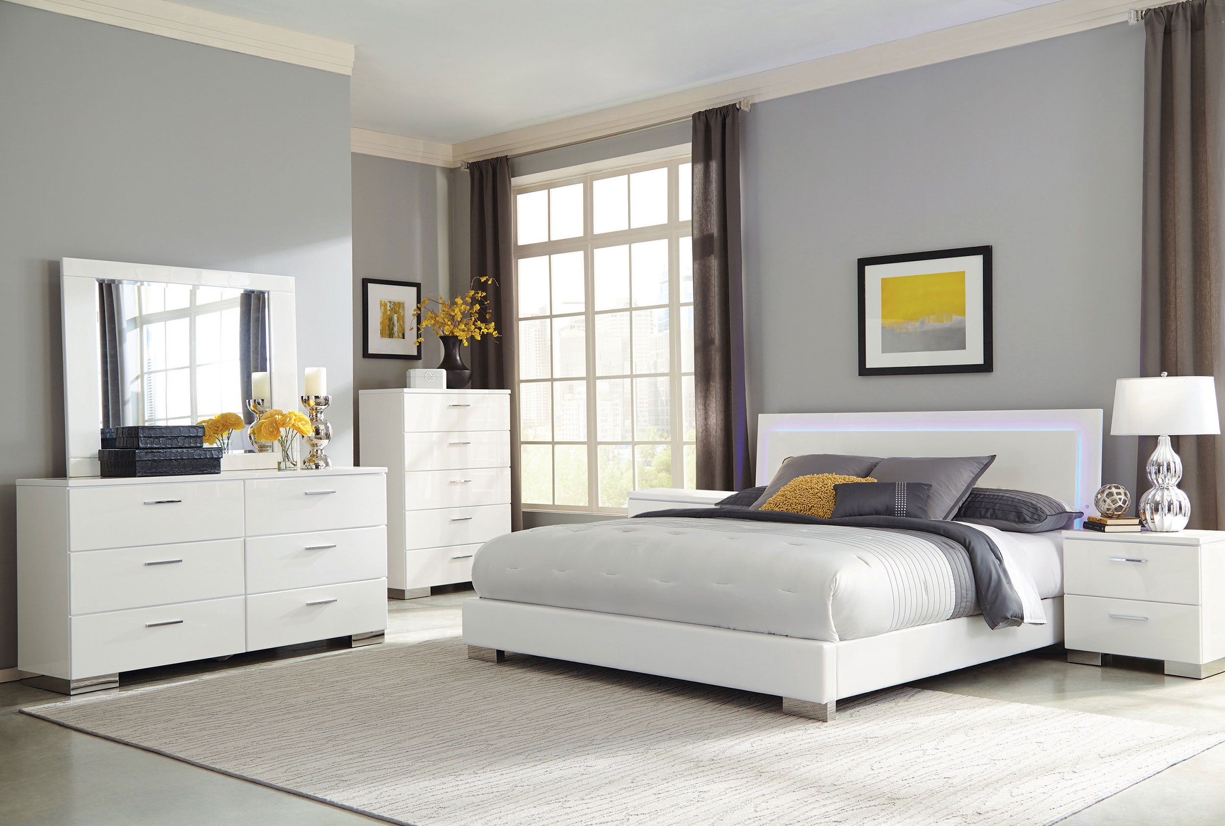 Tampa Furniture Outlet - Coaster - Felicity 6-piece Eastern King Bedroom Set White High Gloss - 203500KE-S6