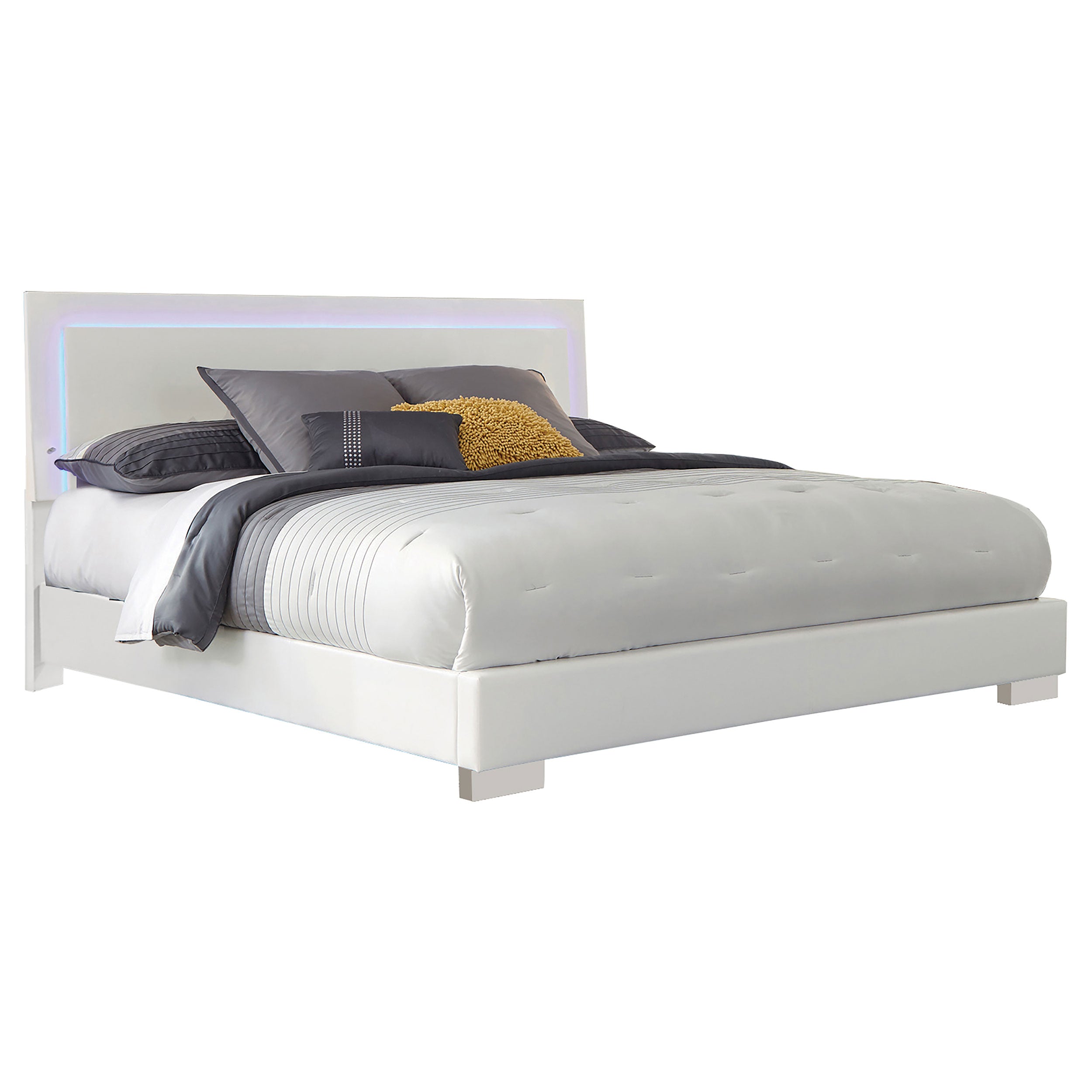 Tampa Furniture Outlet - Coaster - Felicity Wood California King LED Panel Bed White High Gloss - 203500KW