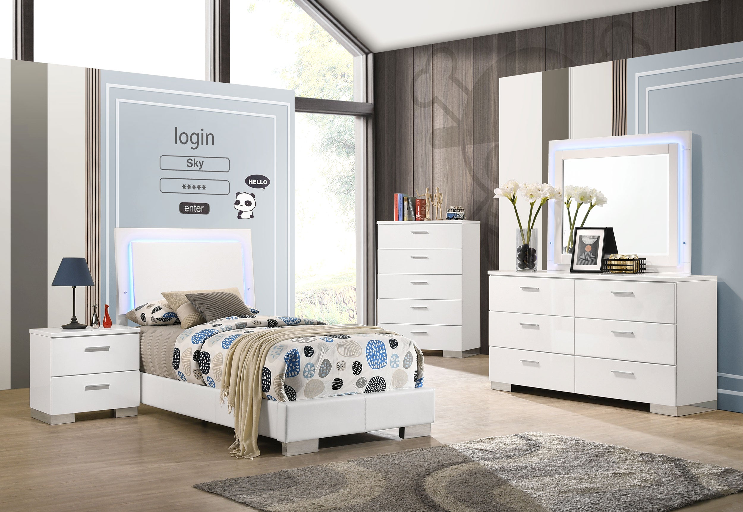 Tampa Furniture Outlet - Coaster - Felicity 4-piece Twin Bedroom Set White High Gloss - 203500T-S4L