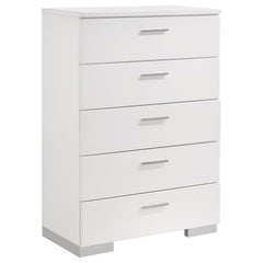 Tampa Furniture Outlet - Coaster - Felicity 5-drawer Bedroom Chest White High Gloss - 203505