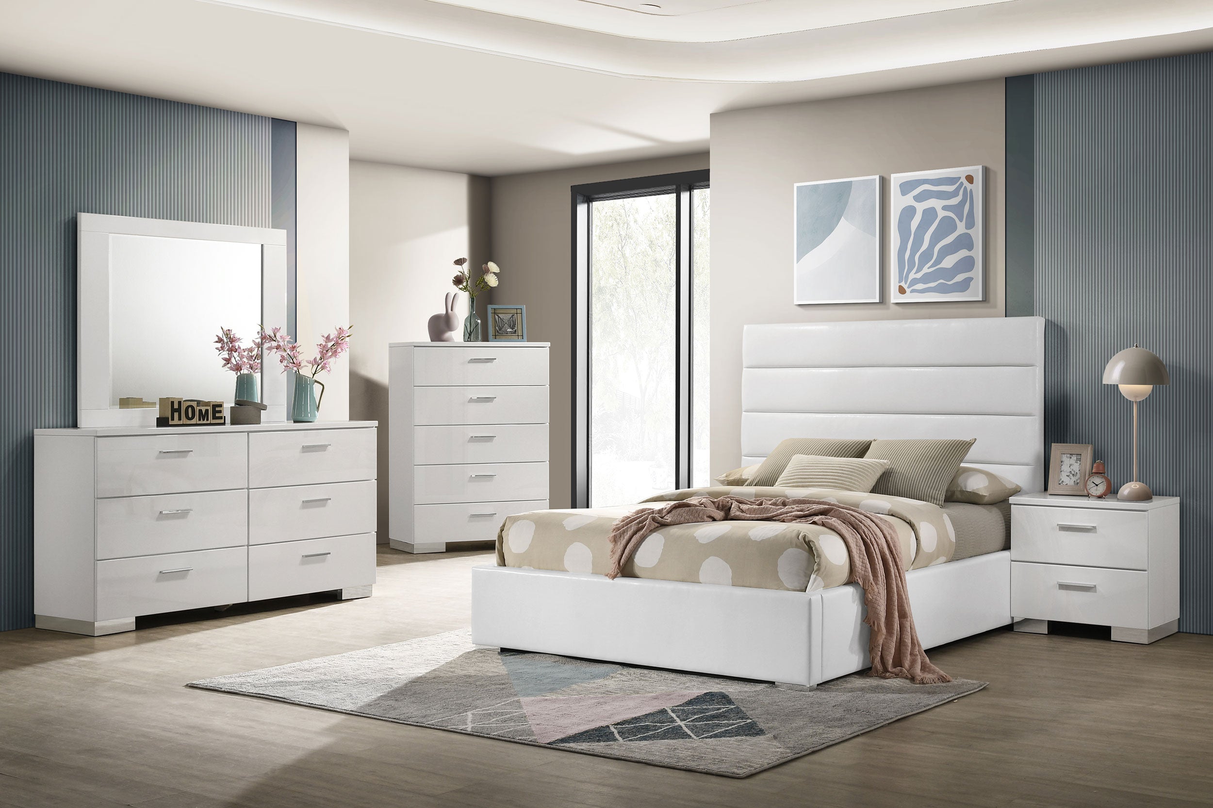 Tampa Furniture Outlet - Coaster - Felicity 5-piece Full Bedroom Set White High Gloss - 203511F-S5