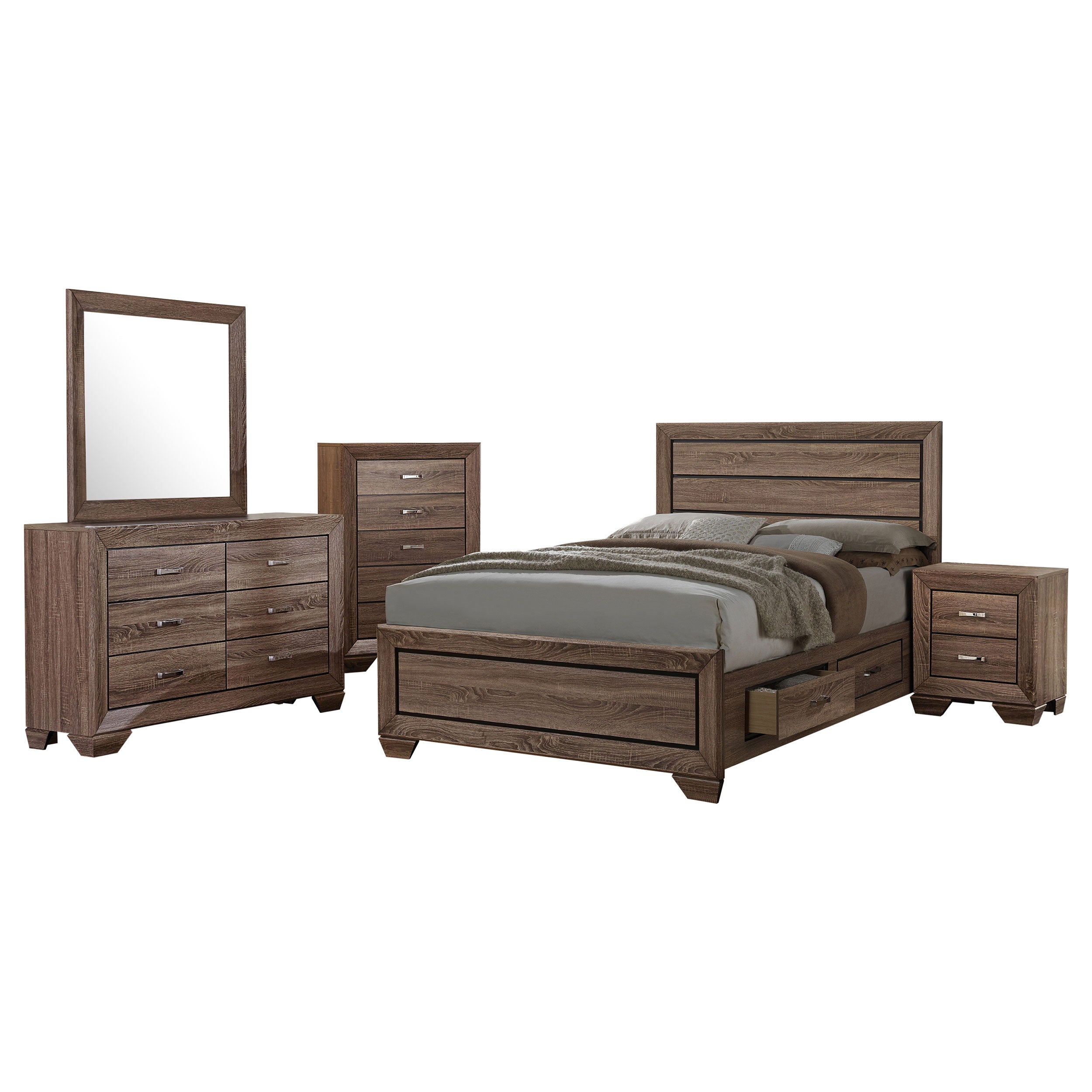 Tampa Furniture Outlet - Coaster - Kauffman 5-piece Eastern King Bedroom Set Washed Taupe - 204191KE-S5