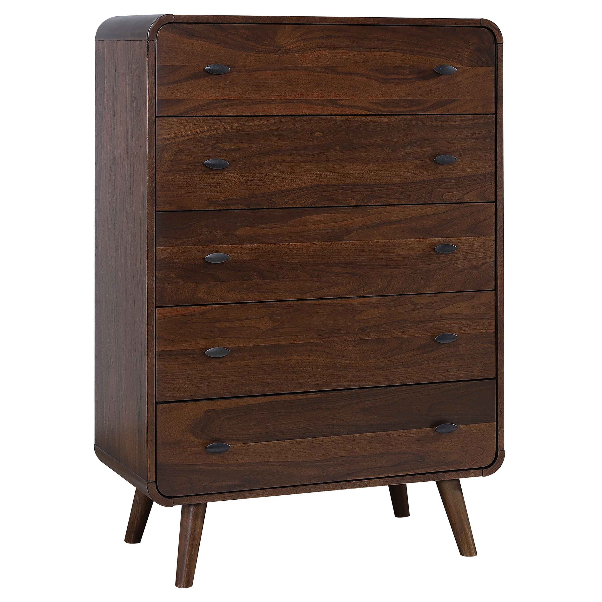 Tampa Furniture Outlet - Coaster - Robyn 5-drawer Bedroom Chest of Drawers Dark Walnut - 205135