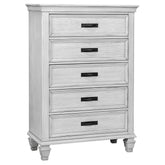 Tampa Furniture Outlet - Coaster - Franco 5-drawer Bedroom Chest Distressed White - 205335