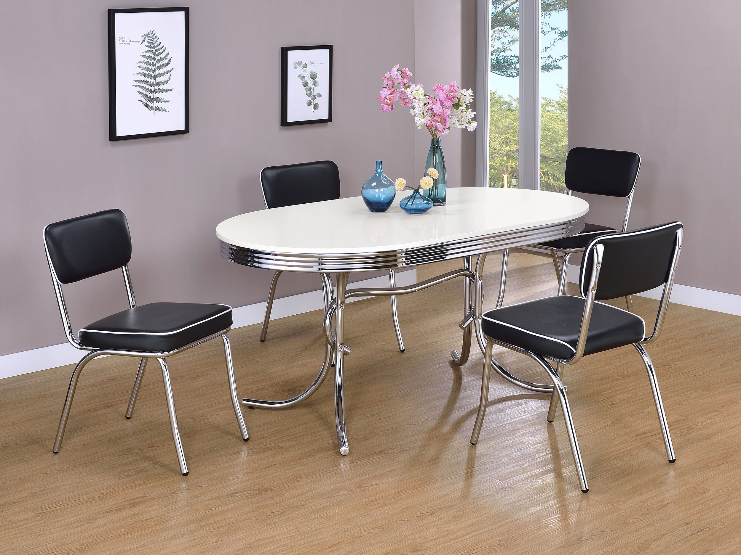 Tampa Furniture Outlet - Coaster - Retro 5-piece Oval Dining Table Set White and Black - 2065-S5