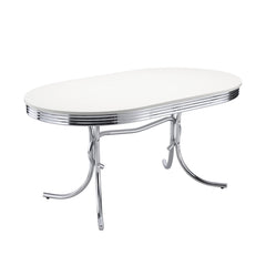 Tampa Furniture Outlet - Coaster - Retro Oval 60-inch Wood Top Dining Table White and Chrome - 2065
