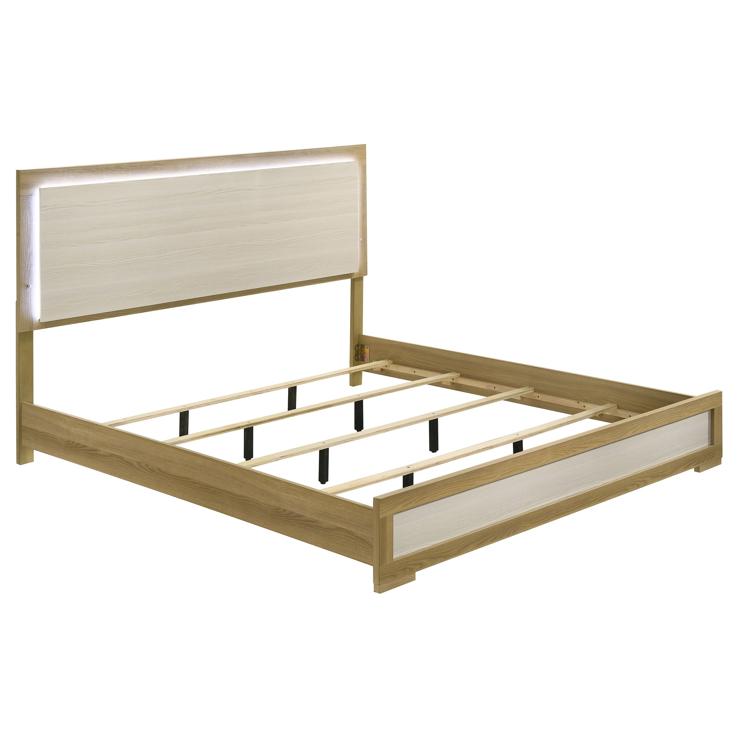 Tampa Furniture Outlet - Coaster - Hyland Eastern King Panel Bed LED Headboard Natural - 215651KE