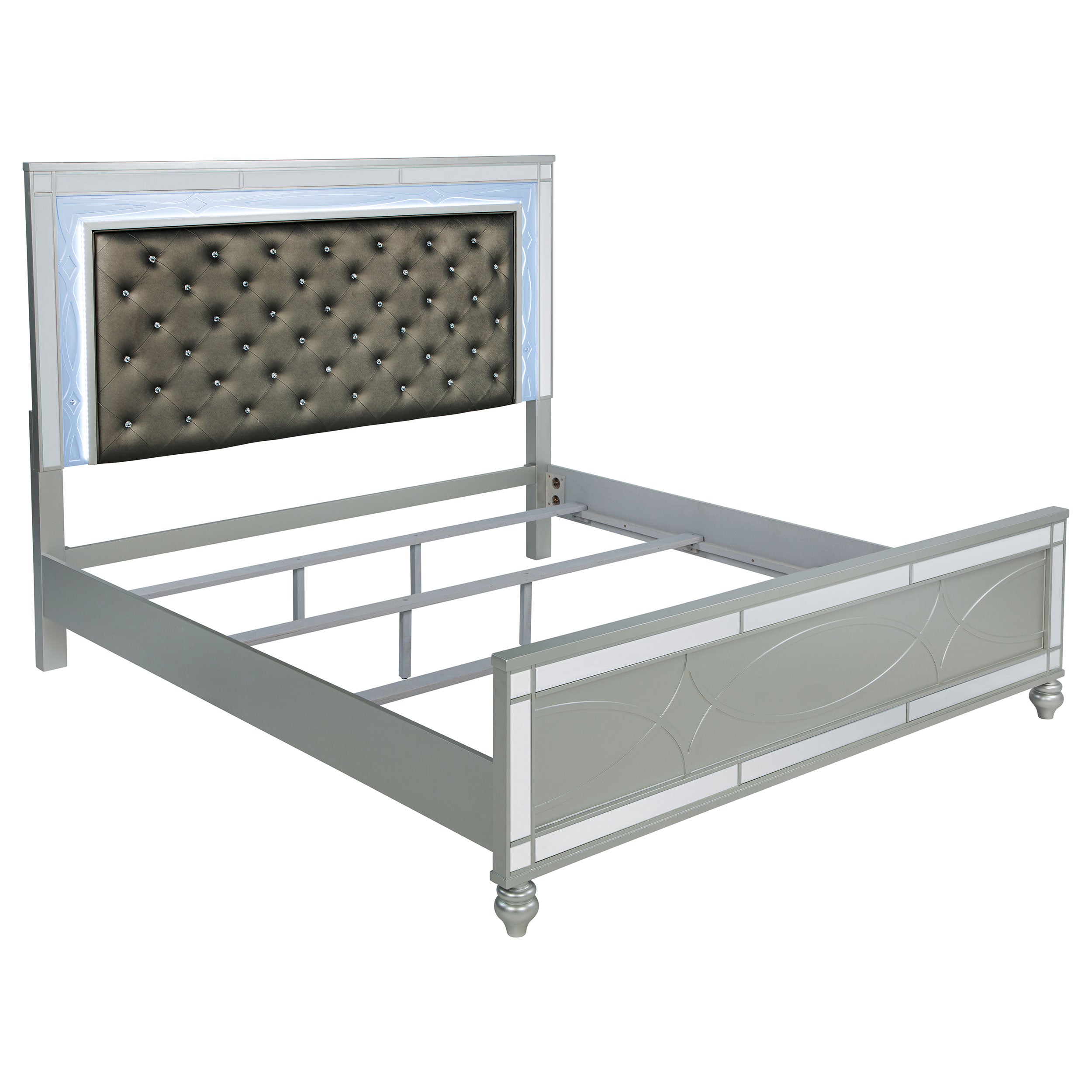 Tampa Furniture Outlet - Coaster - Gunnison Wood Eastern King LED Panel Bed Silver Metallic - 223211KE