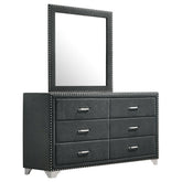 Tampa Furniture Outlet - Coaster - Melody 6-drawer Upholstered Dresser with Mirror Grey - 223383M