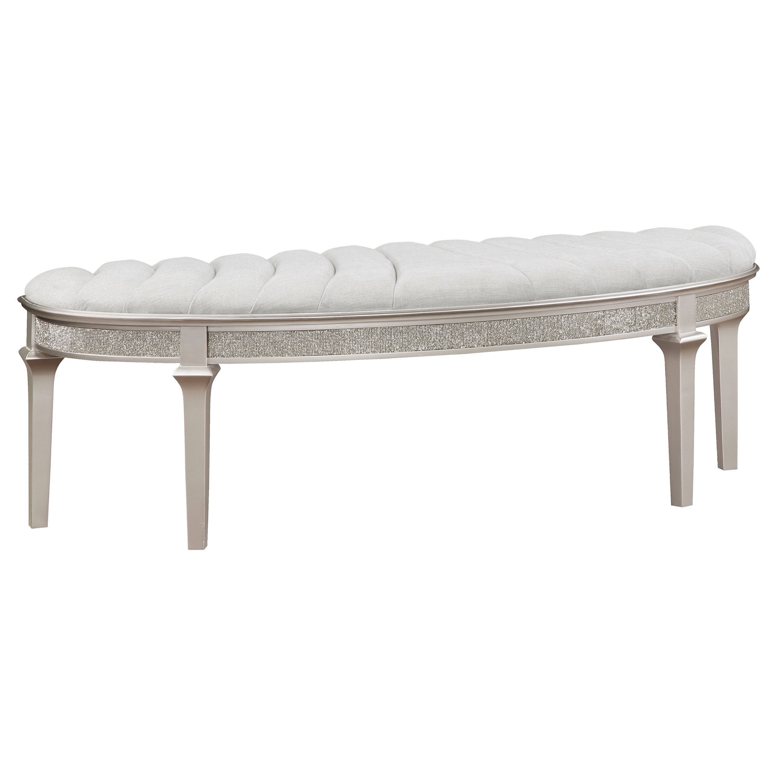 Tampa Furniture Outlet - Coaster - Evangeline Curved Fabric Upholstered Bench Silver Oak - 223396
