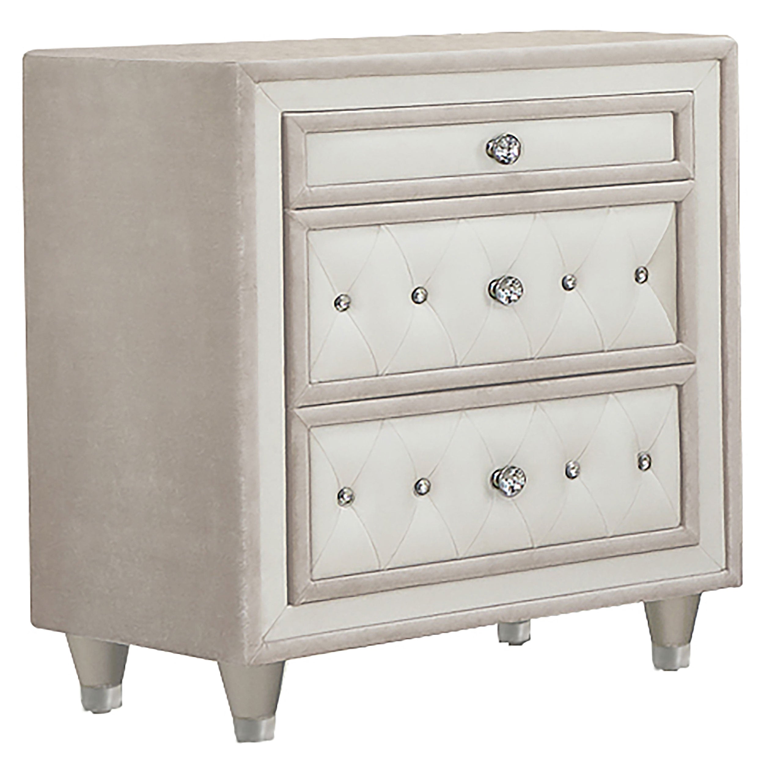 Tampa Furniture Outlet - Coaster - Antonella Upholstered 3-drawer Nightstand Ivory and Camel - 223522