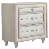 Tampa Furniture Outlet - Coaster - Antonella Upholstered 3-drawer Nightstand Ivory and Camel - 223522